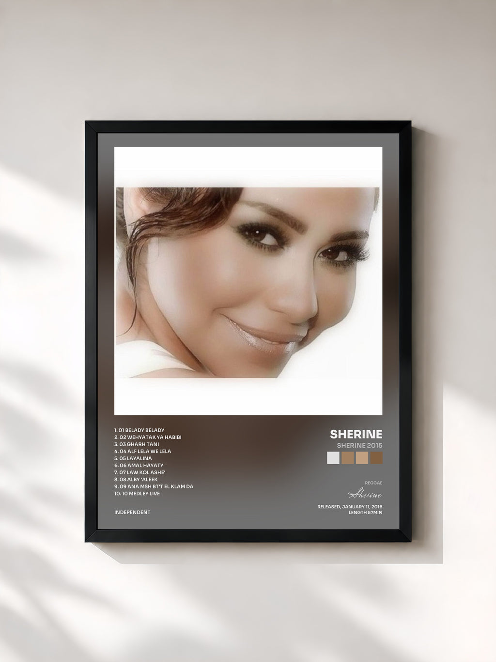 #noir Tableau de l'album Sherine 2015 de Sherine, cadre noir, imprimé et encadré en France