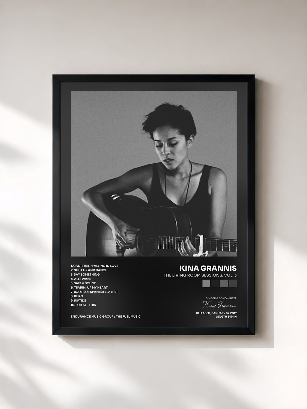 #noir Tableau de l'album The Living Room Sessions, Vol. 3 de Kina Grannis, cadre noir, imprimé et encadré en France