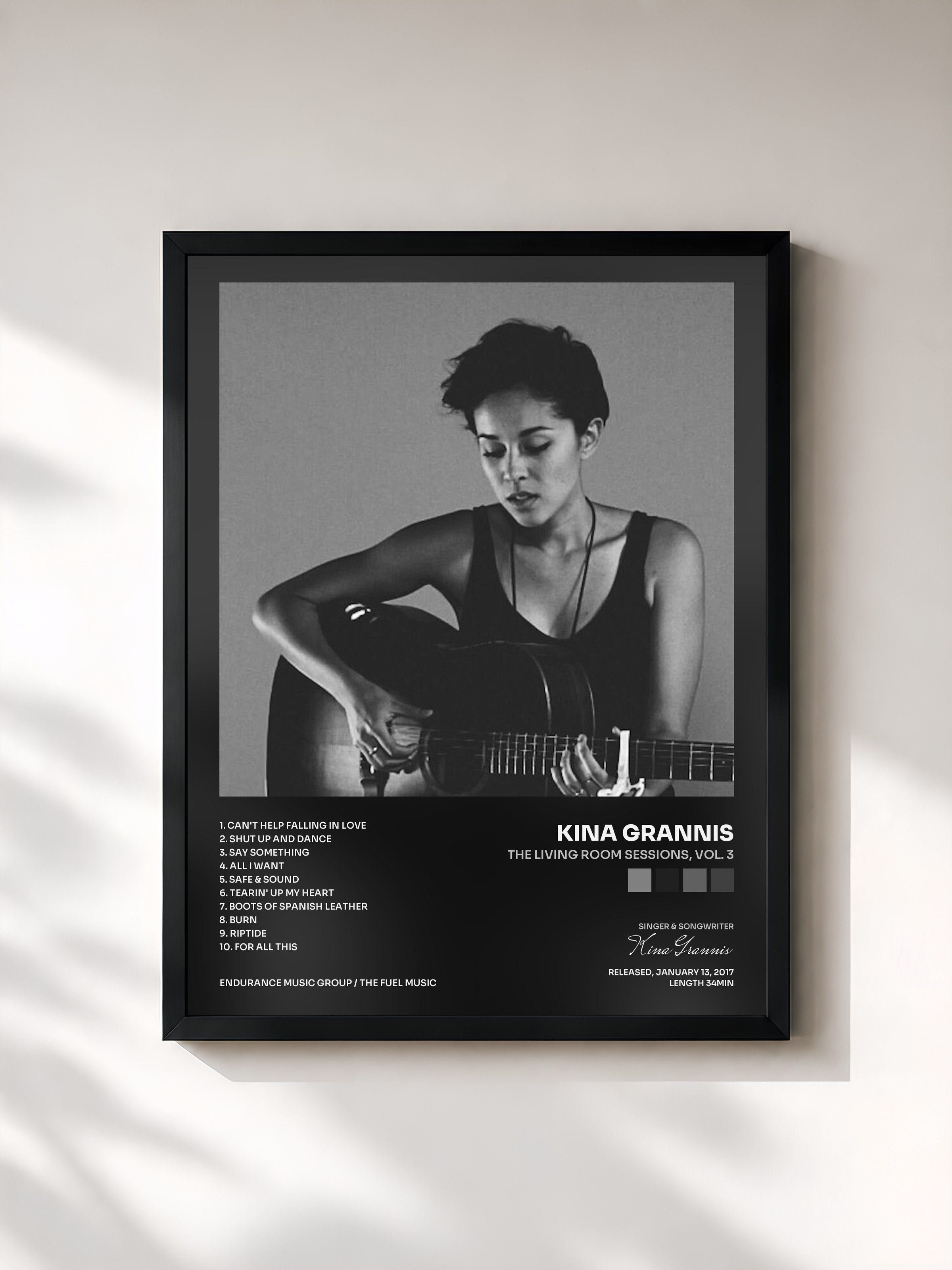 #noir Tableau de l'album The Living Room Sessions, Vol. 3 de Kina Grannis, cadre noir, imprimé et encadré en France