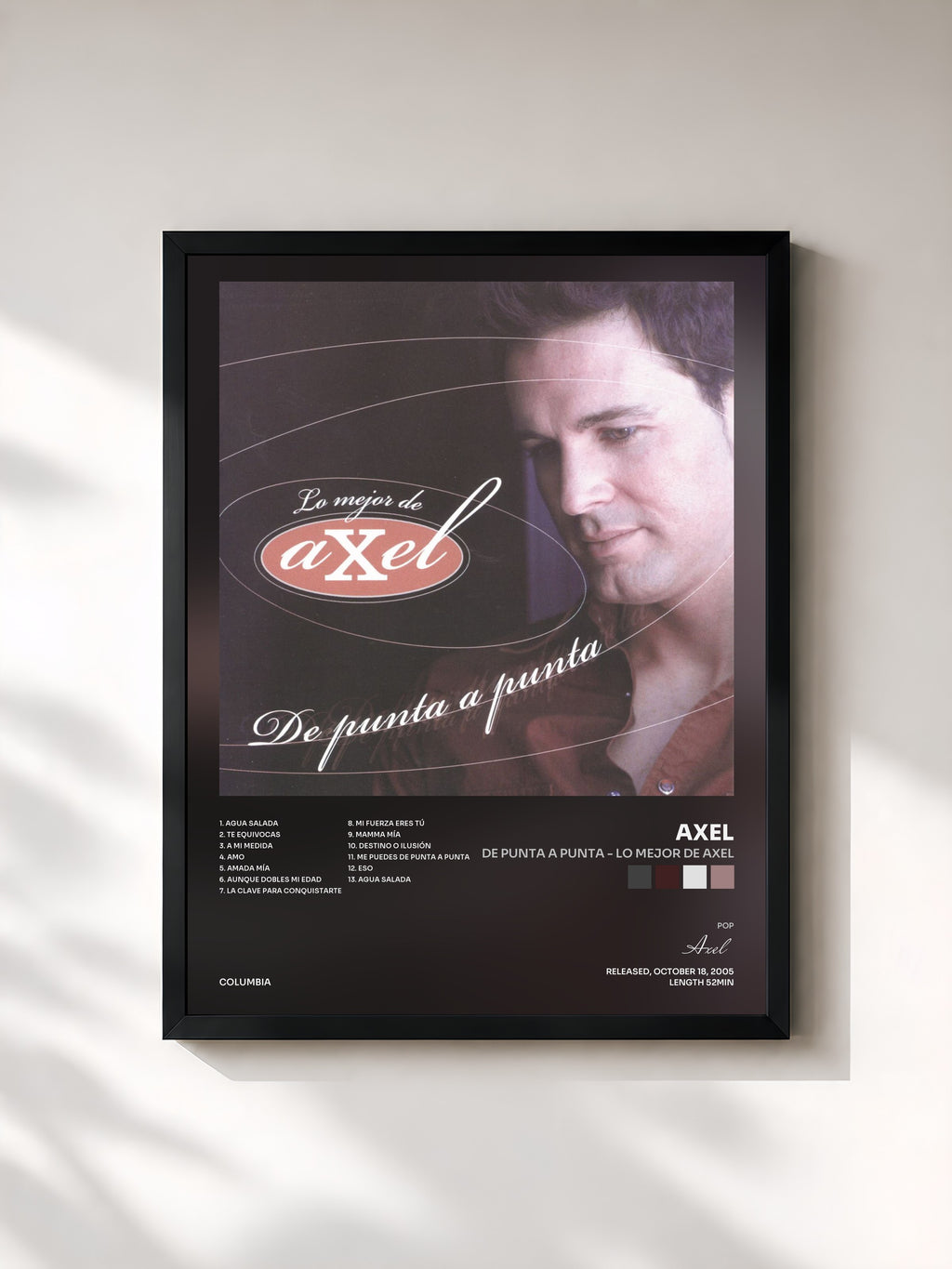#noir Tableau de l'album De Punta A Punta - Lo Mejor De Axel de Axel, cadre noir, imprimé et encadré en France