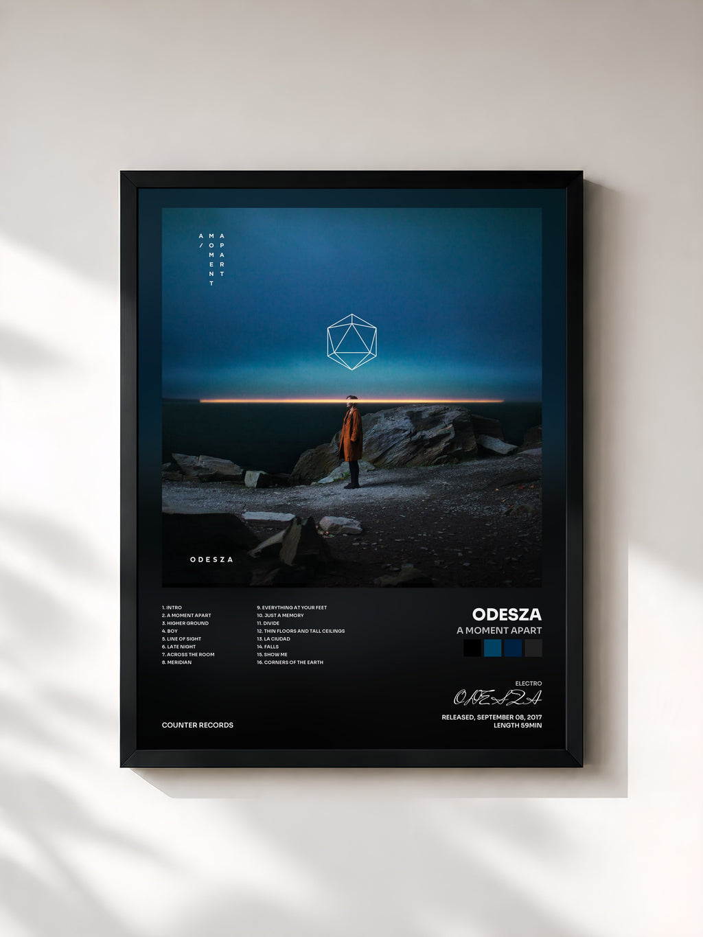 #noir Tableau de l'album A Moment Apart de ODESZA, cadre noir, imprimé et encadré en France