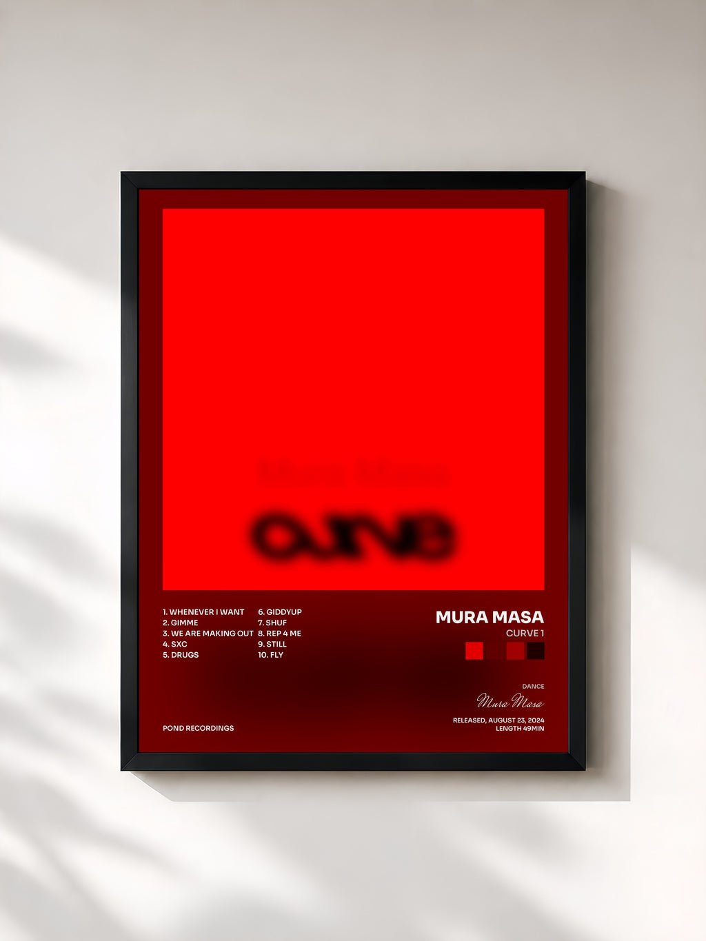 #noir Tableau de l'album Curve 1 de Mura Masa, cadre noir, imprimé et encadré en France