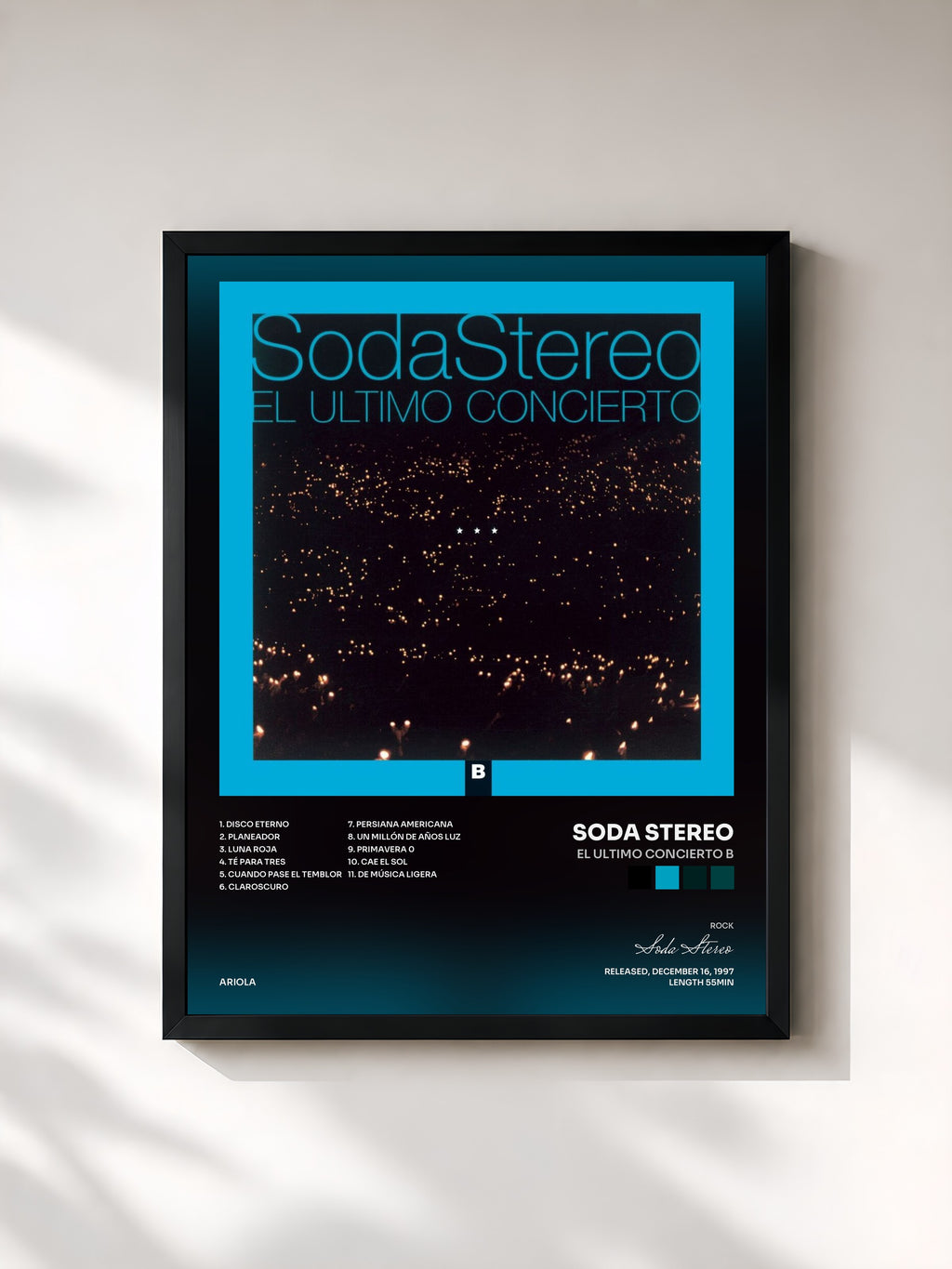 #noir Tableau de l'album El Ultimo Concierto B de Soda Stereo, cadre noir, imprimé et encadré en France