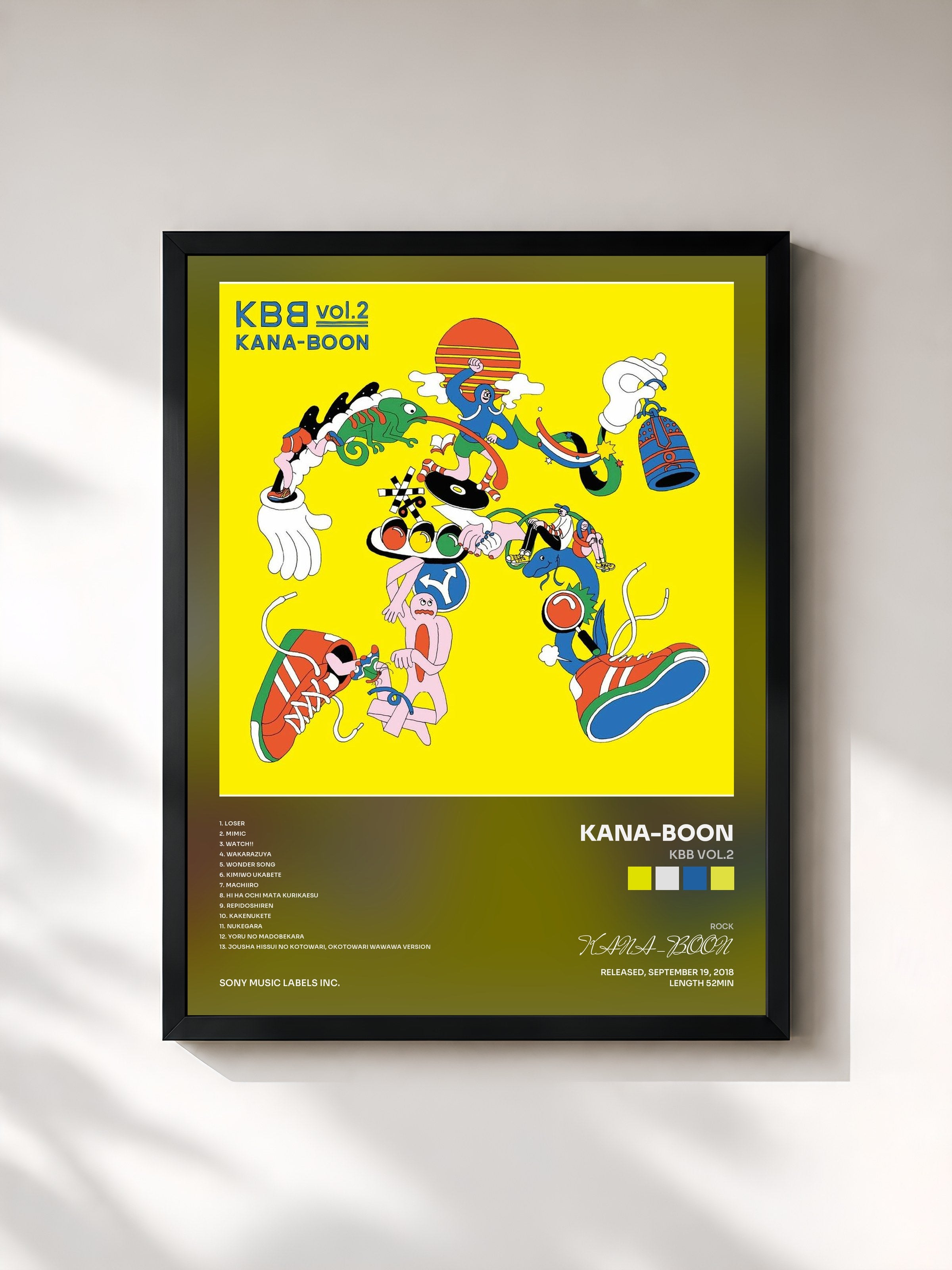 #noir Tableau de l'album KBB vol.2 de KANA-BOON, cadre noir, imprimé et encadré en France