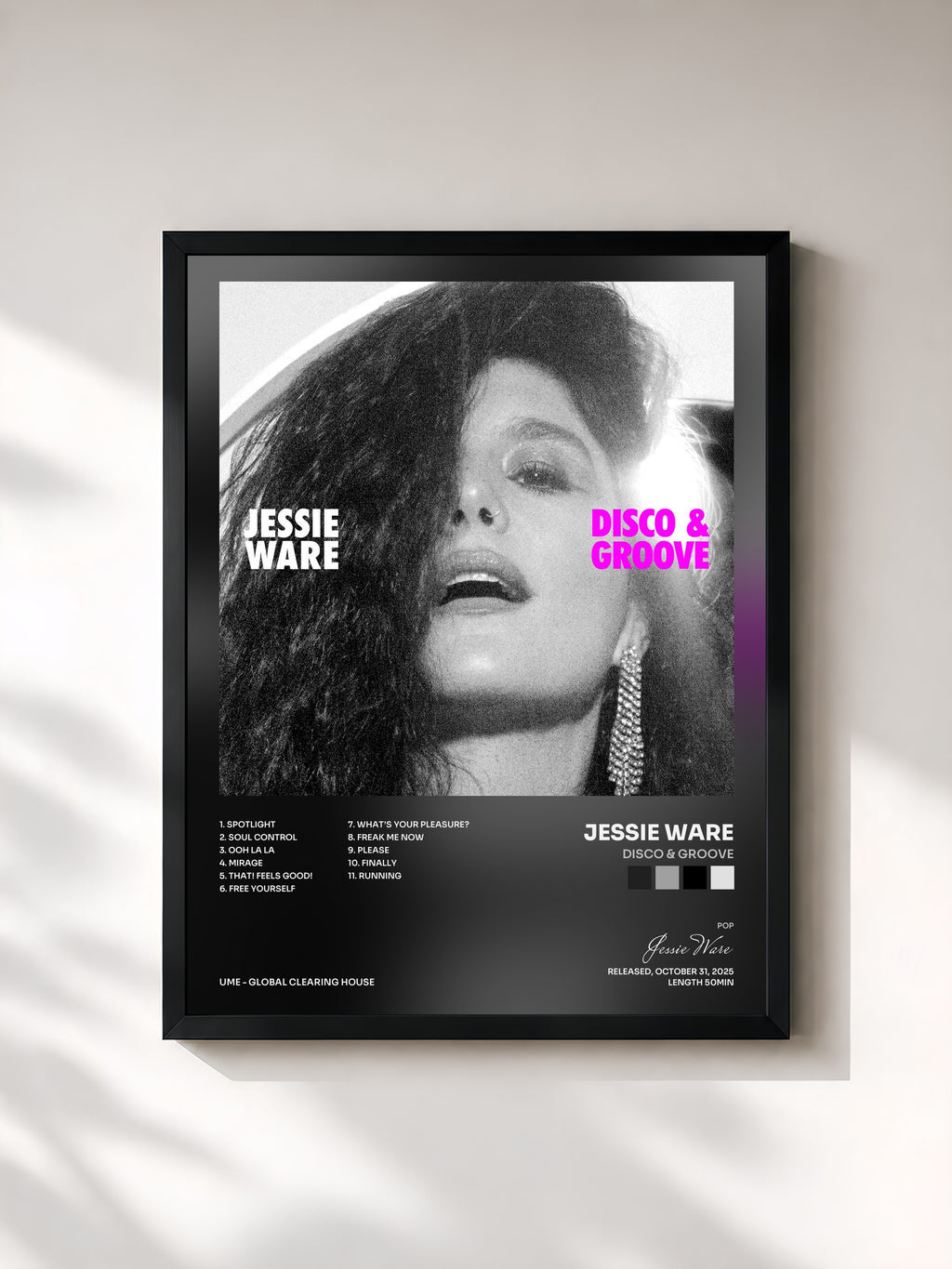 #noir Tableau de l'album Disco & Groove de Jessie Ware, cadre noir, imprimé et encadré en France