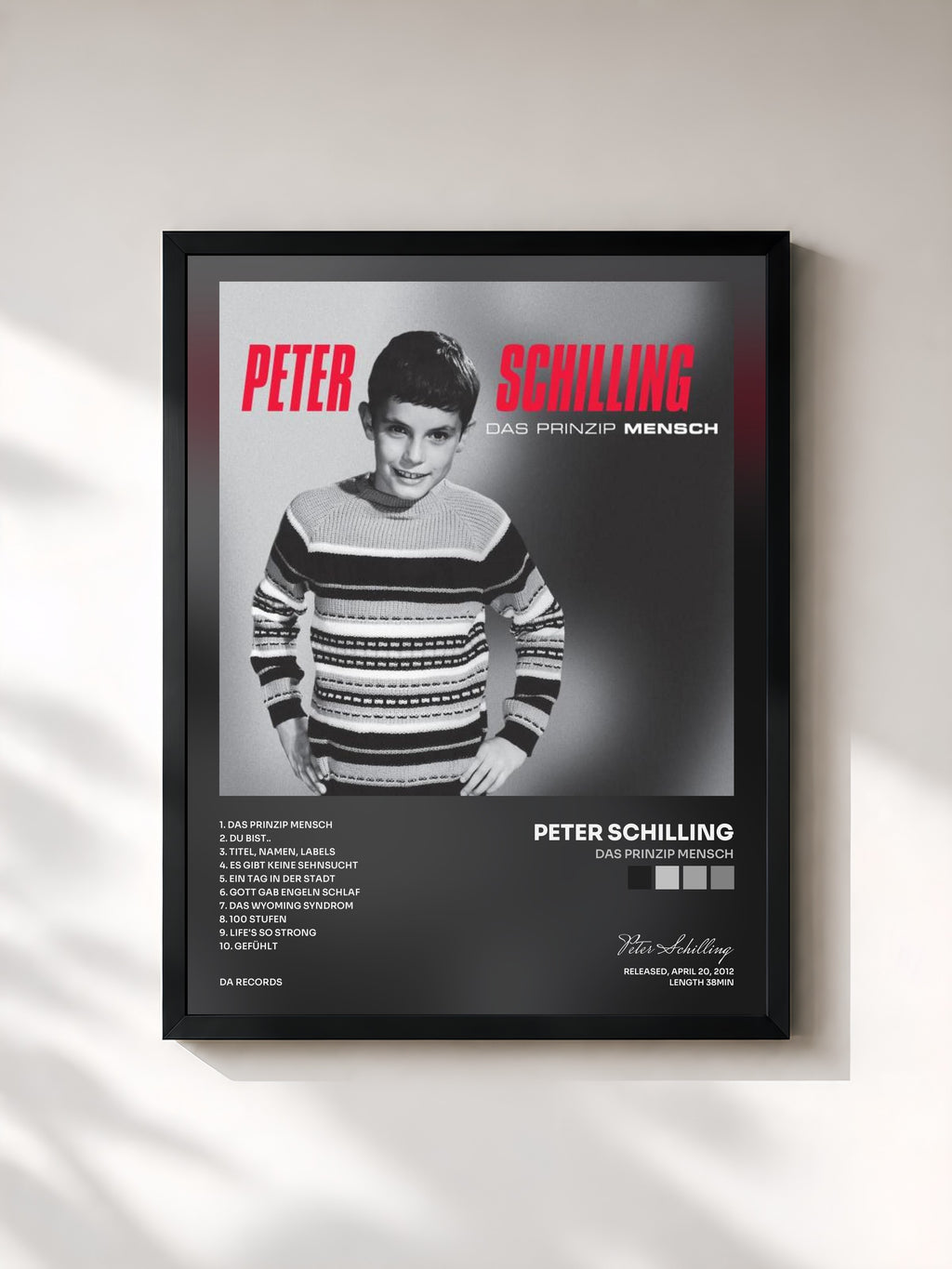 #noir Tableau de l'album Das Prinzip Mensch de Peter Schilling, cadre noir, imprimé et encadré en France