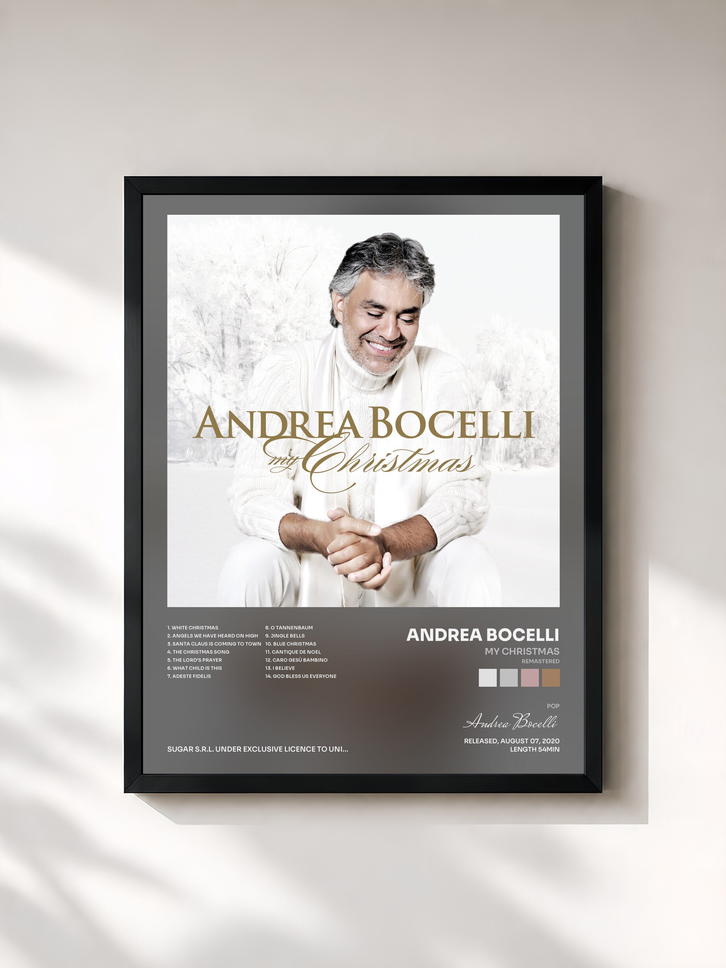 #noir Tableau de l'album My Christmas (Remastered) de Andrea Bocelli, cadre noir, imprimé et encadré en France