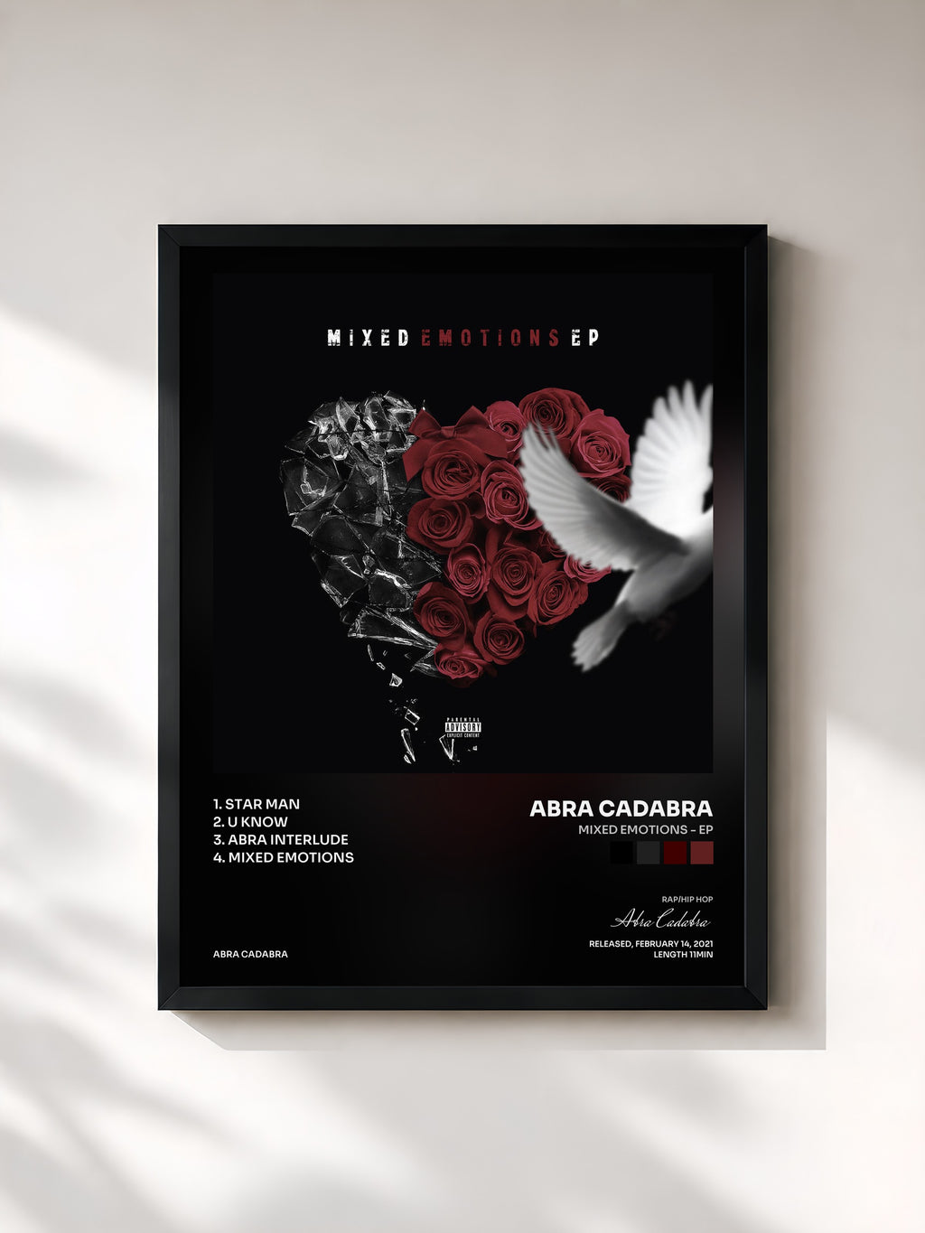 #noir Tableau de l'album Mixed Emotions - EP de Abra Cadabra, cadre noir, imprimé et encadré en France