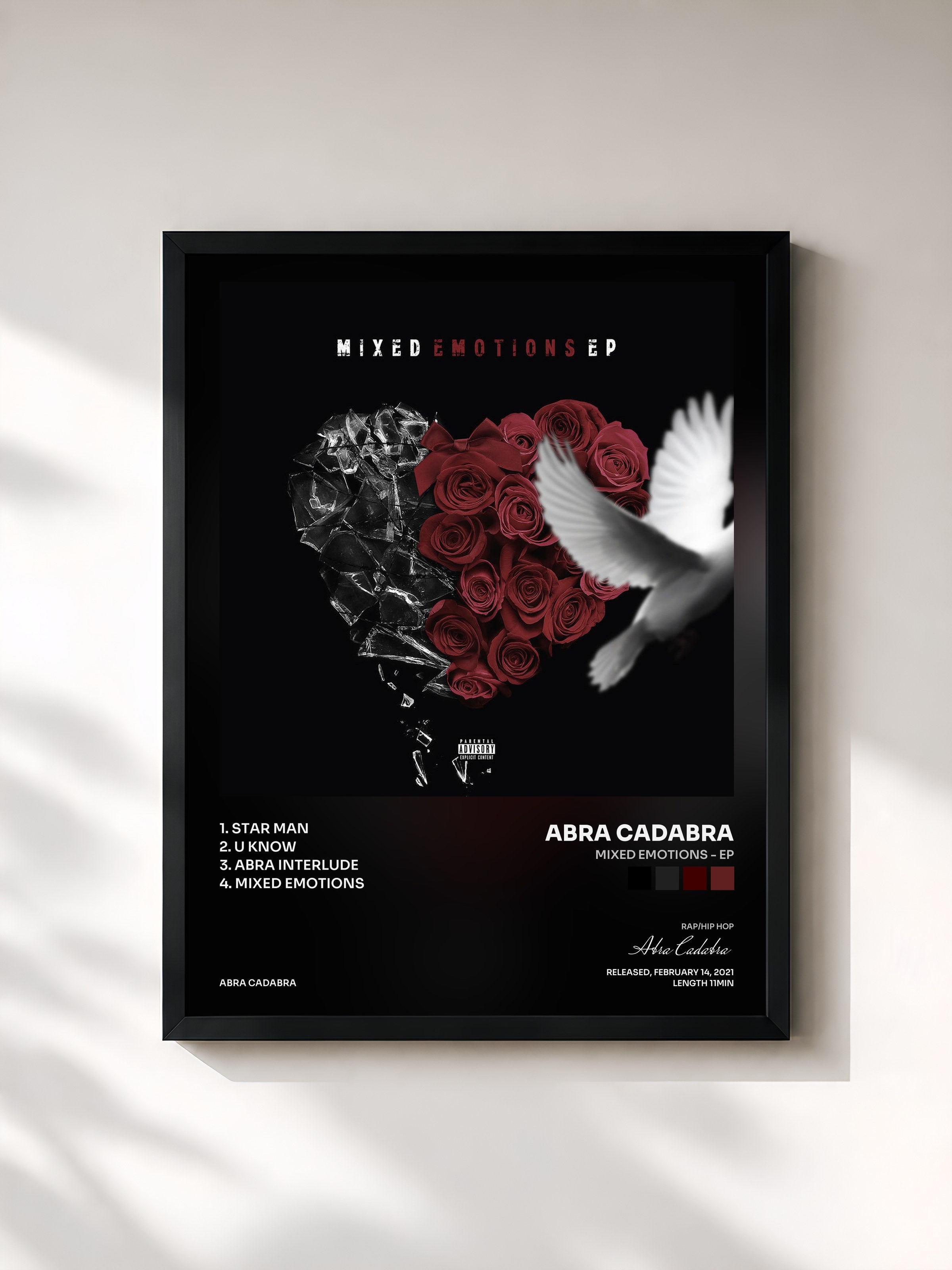 #noir Tableau de l'album Mixed Emotions - EP de Abra Cadabra, cadre noir, imprimé et encadré en France
