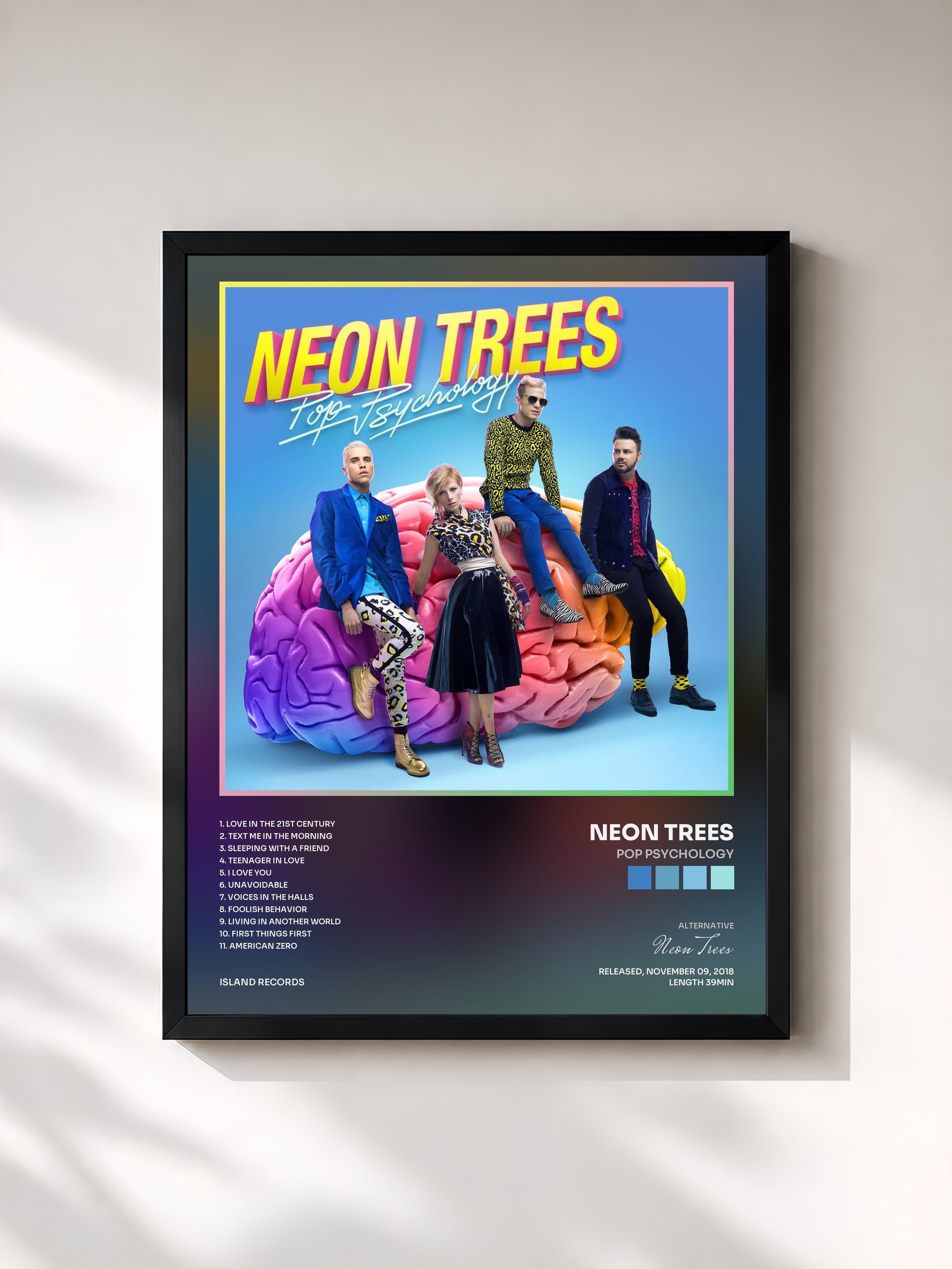 #noir Tableau de l'album Pop Psychology de Neon Trees, cadre noir, imprimé et encadré en France