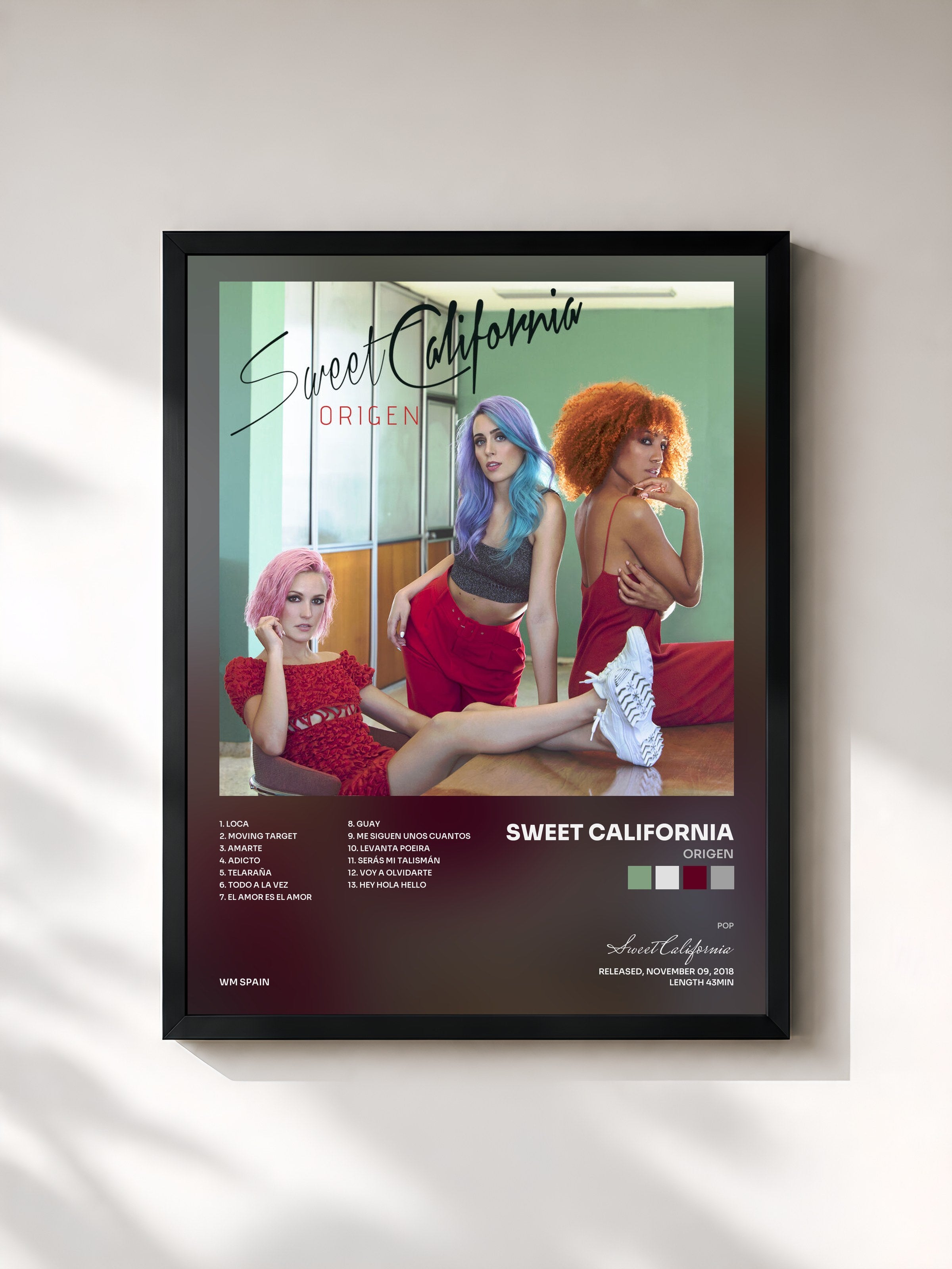 #noir Tableau de l'album Origen de Sweet California, cadre noir, imprimé et encadré en France