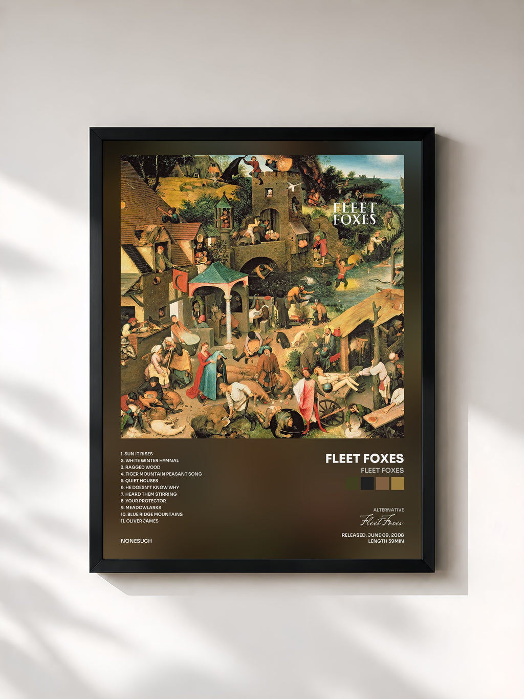 #noir Tableau de l'album Fleet Foxes de Fleet Foxes, cadre noir, imprimé et encadré en France