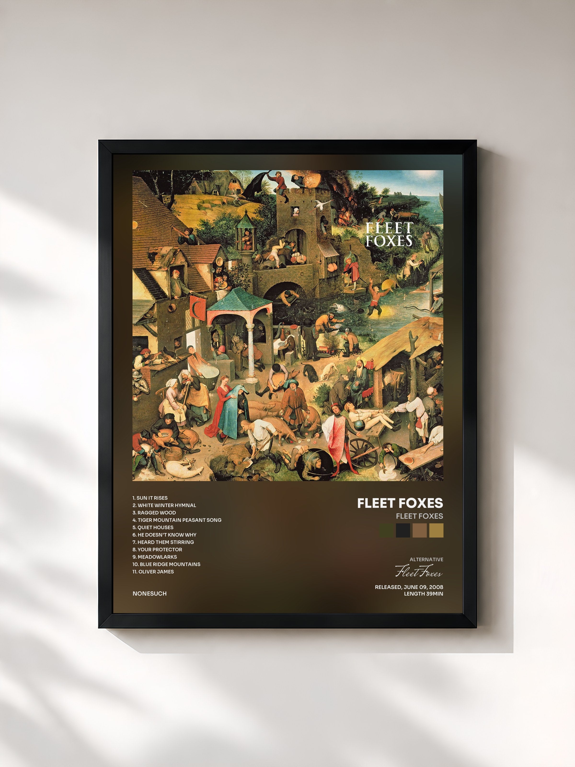 #noir Tableau de l'album Fleet Foxes de Fleet Foxes, cadre noir, imprimé et encadré en France