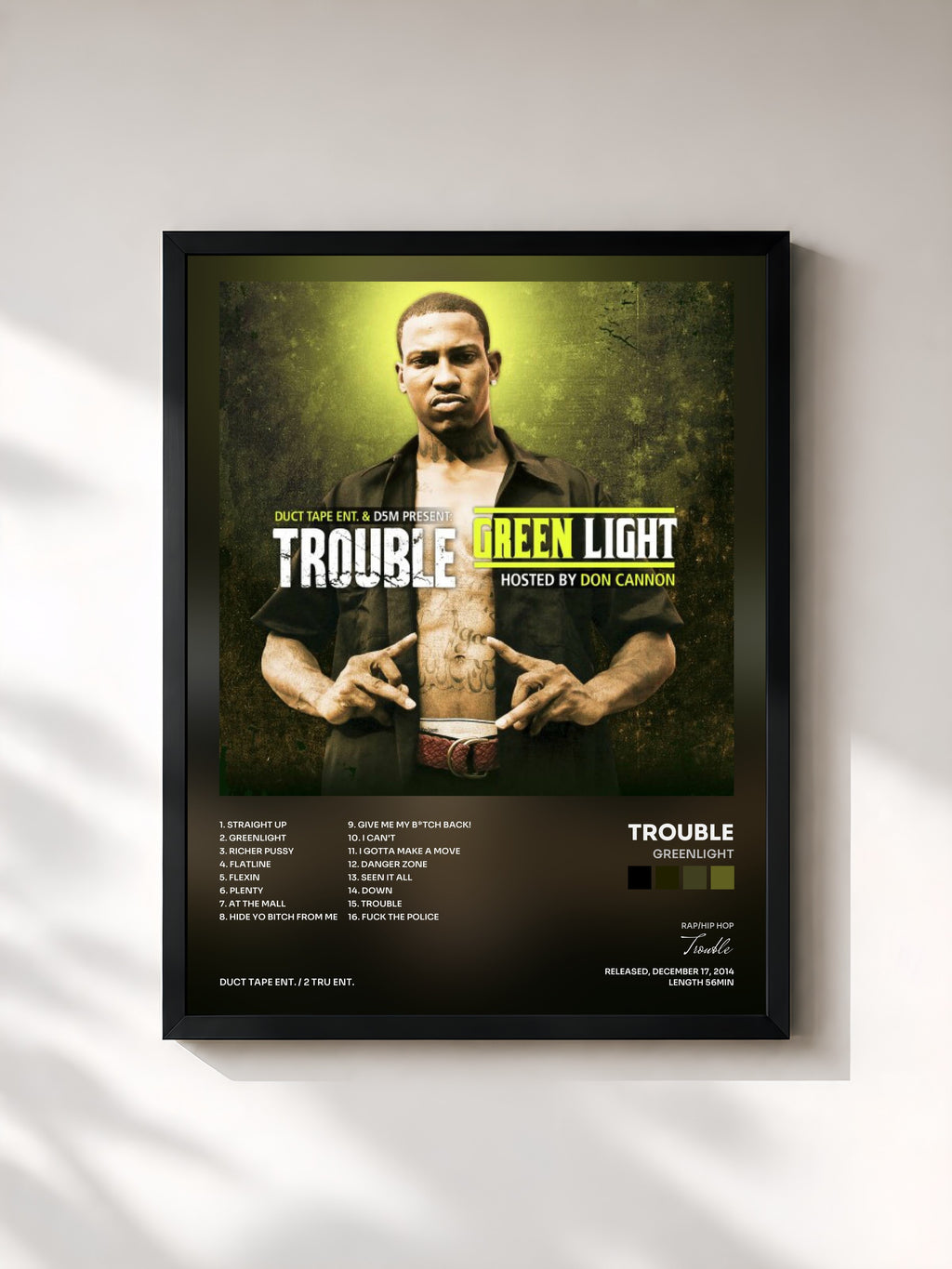 #noir Tableau de l'album Greenlight de Trouble, cadre noir, imprimé et encadré en France