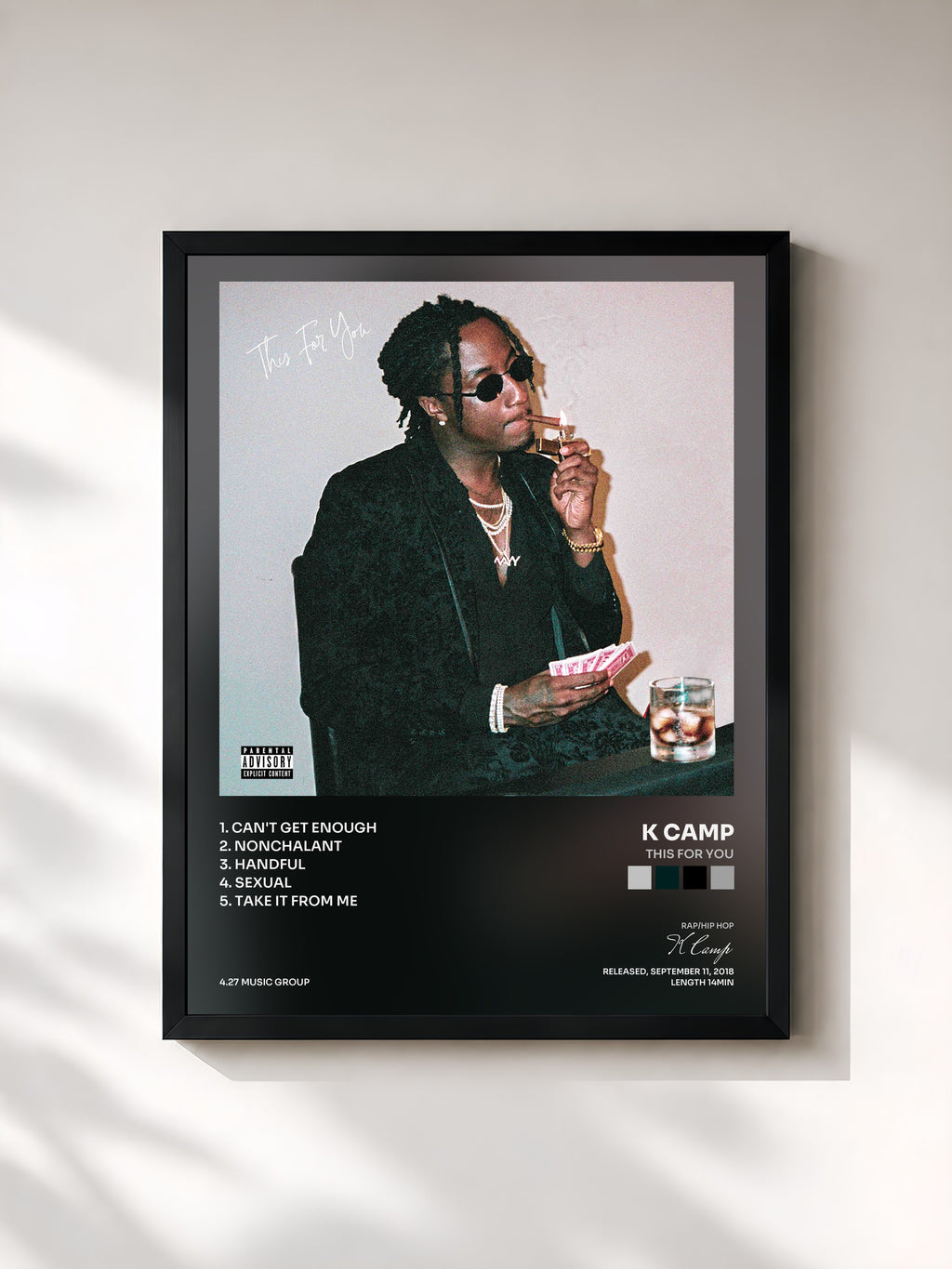 #noir Tableau de l'album This For You de K Camp, cadre noir, imprimé et encadré en France