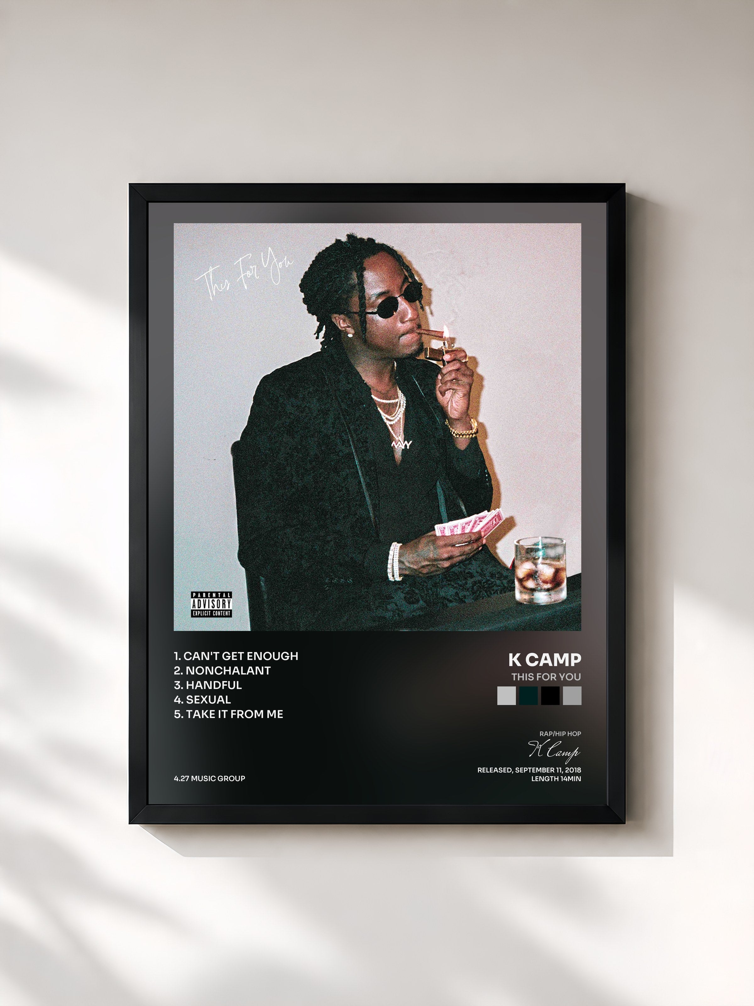 #noir Tableau de l'album This For You de K Camp, cadre noir, imprimé et encadré en France