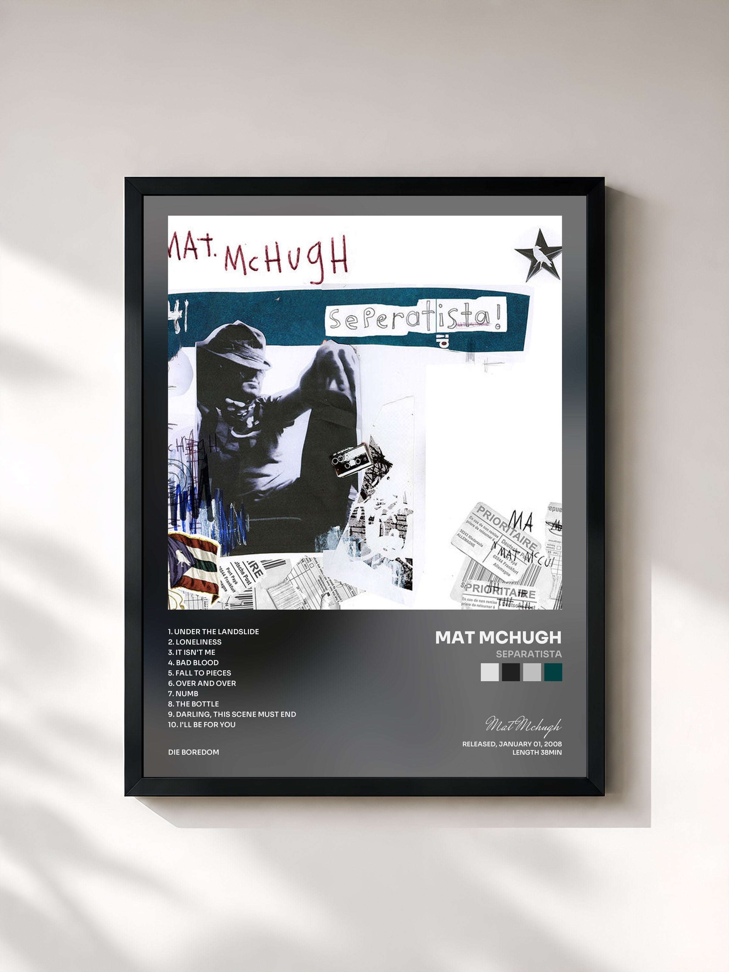 #noir Tableau de l'album Separatista de Mat Mchugh, cadre noir, imprimé et encadré en France
