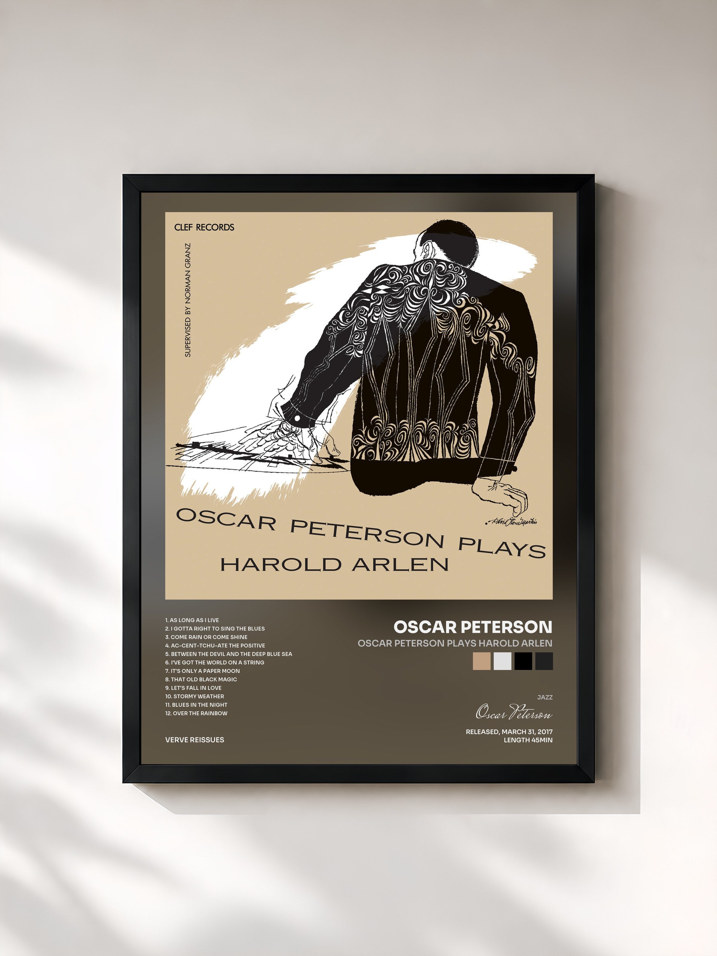 #noir Tableau de l'album Oscar Peterson Plays Harold Arlen de Oscar Peterson, cadre noir, imprimé et encadré en France