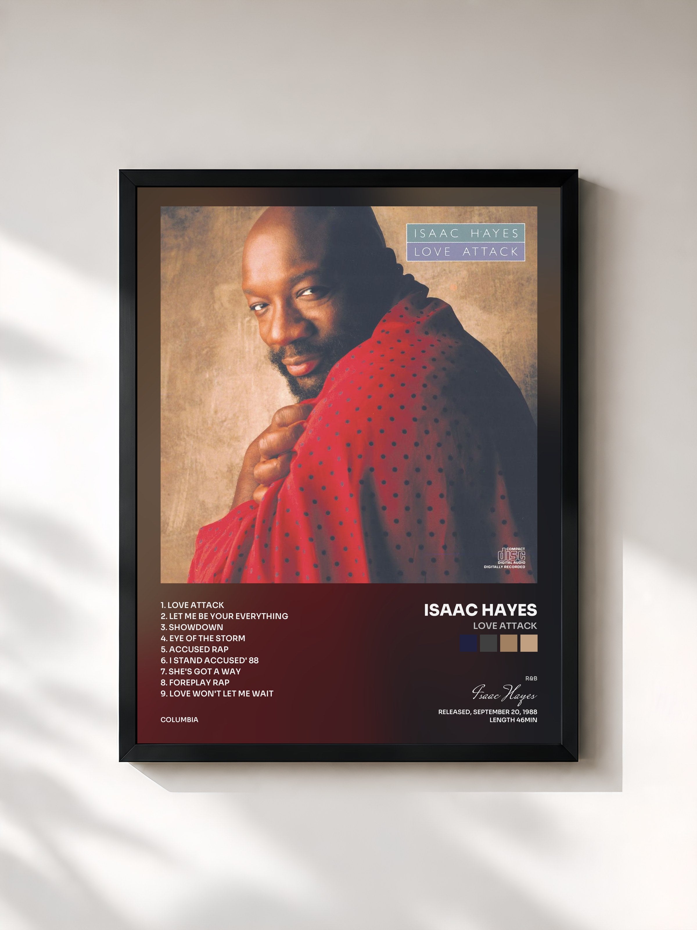 #noir Tableau de l'album Love Attack de Isaac Hayes, cadre noir, imprimé et encadré en France