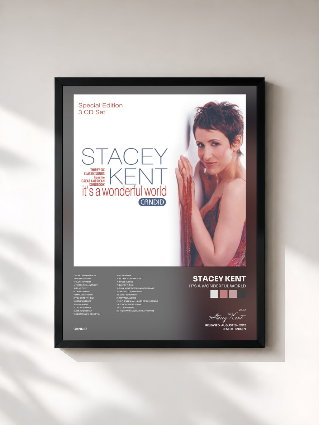 #noir Tableau de l'album It's A Wonderful World de Stacey Kent, cadre noir, imprimé et encadré en France
