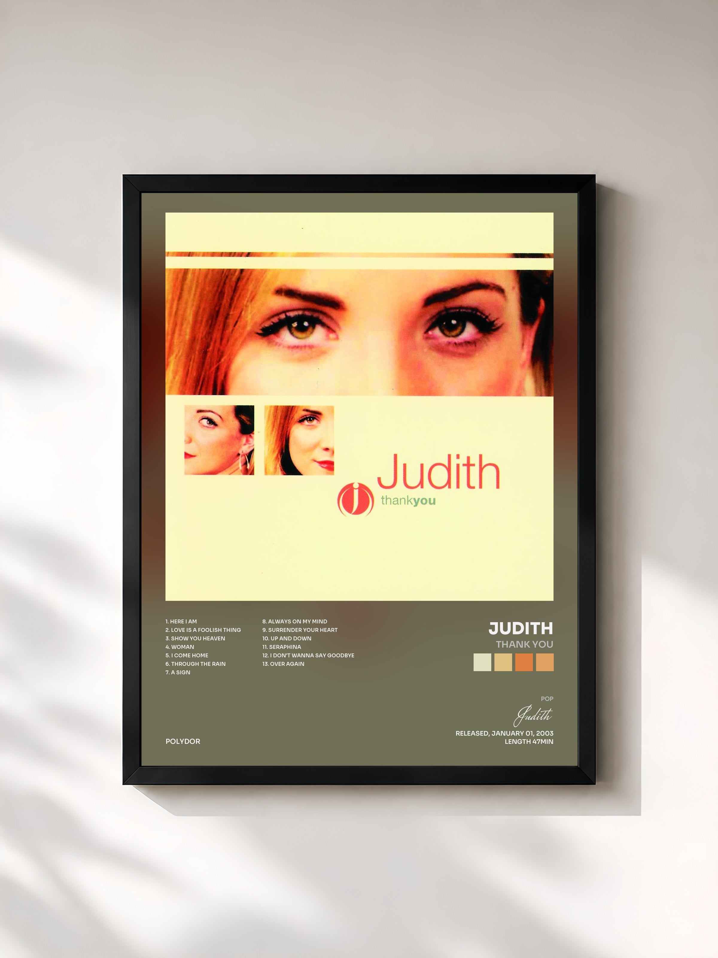 #noir Tableau de l'album Thank You de Judith, cadre noir, imprimé et encadré en France
