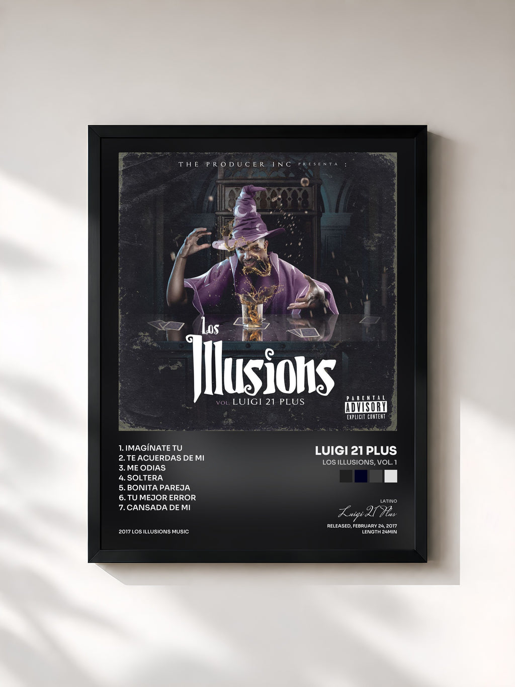 #noir Tableau de l'album Los Illusions, Vol. 1 de Luigi 21 Plus, cadre noir, imprimé et encadré en France