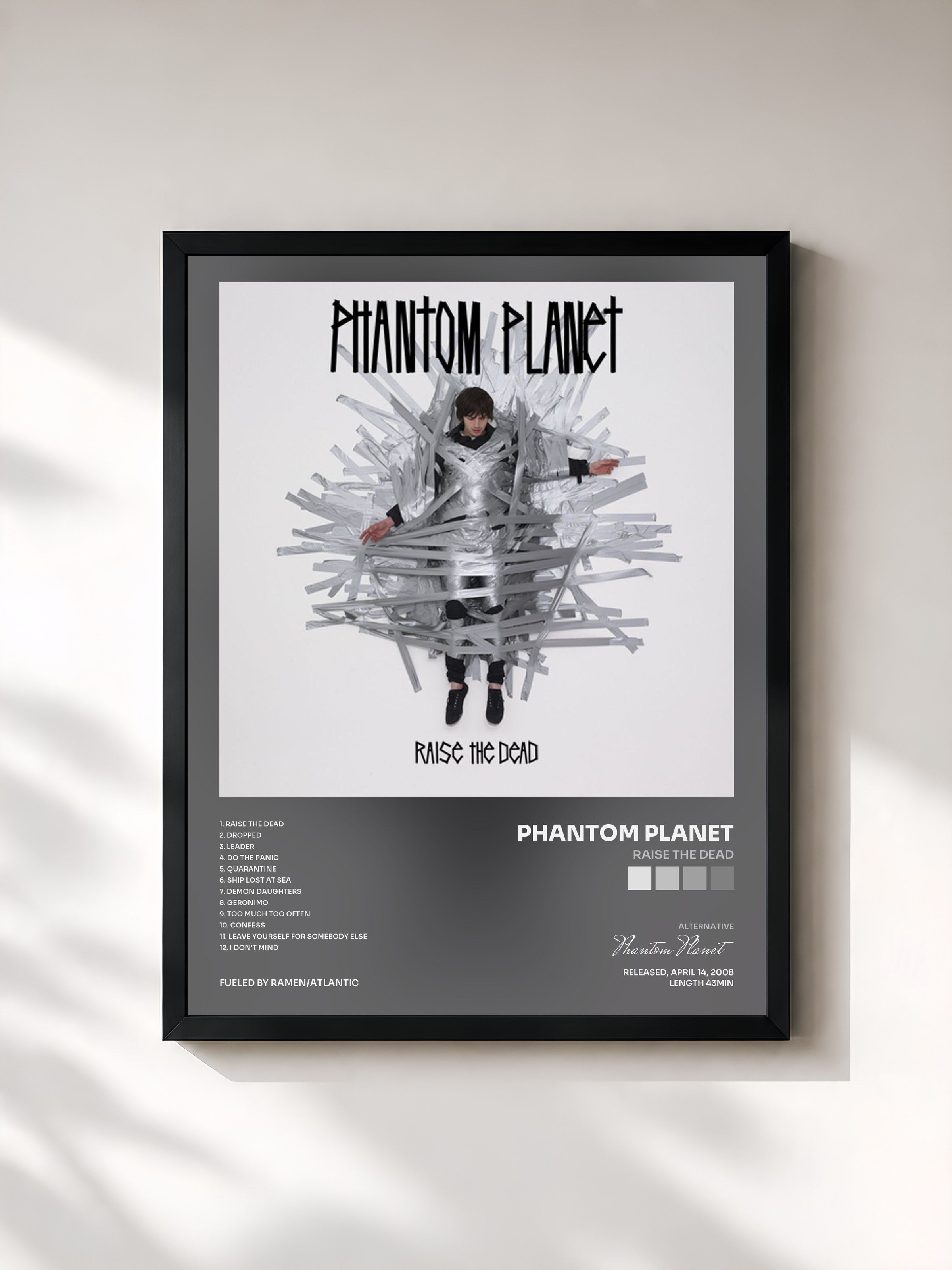 #noir Tableau de l'album Raise The Dead de Phantom Planet, cadre noir, imprimé et encadré en France