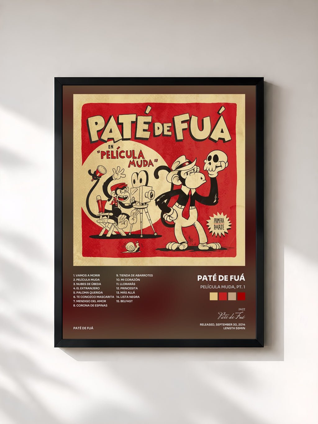 #noir Tableau de l'album Película Muda, Pt. 1 de Paté de Fuá, cadre noir, imprimé et encadré en France