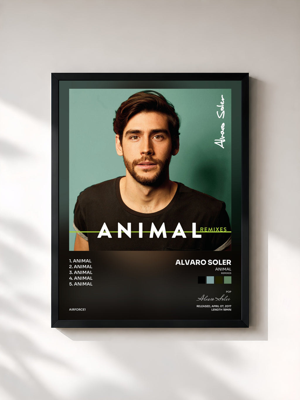 #noir Tableau de l'album Animal (Remixes) de Alvaro Soler, cadre noir, imprimé et encadré en France