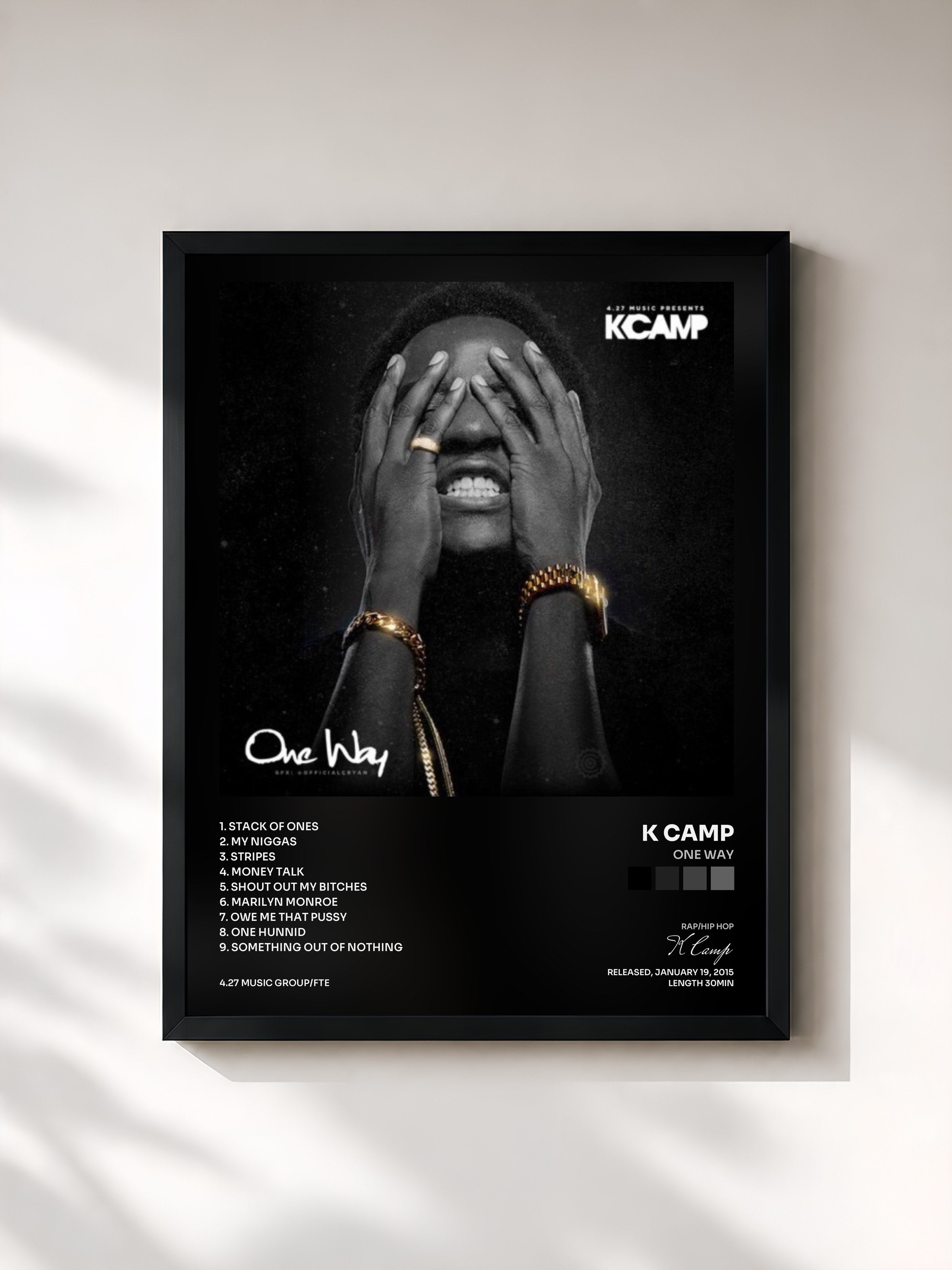 #noir Tableau de l'album One Way de K Camp, cadre noir, imprimé et encadré en France