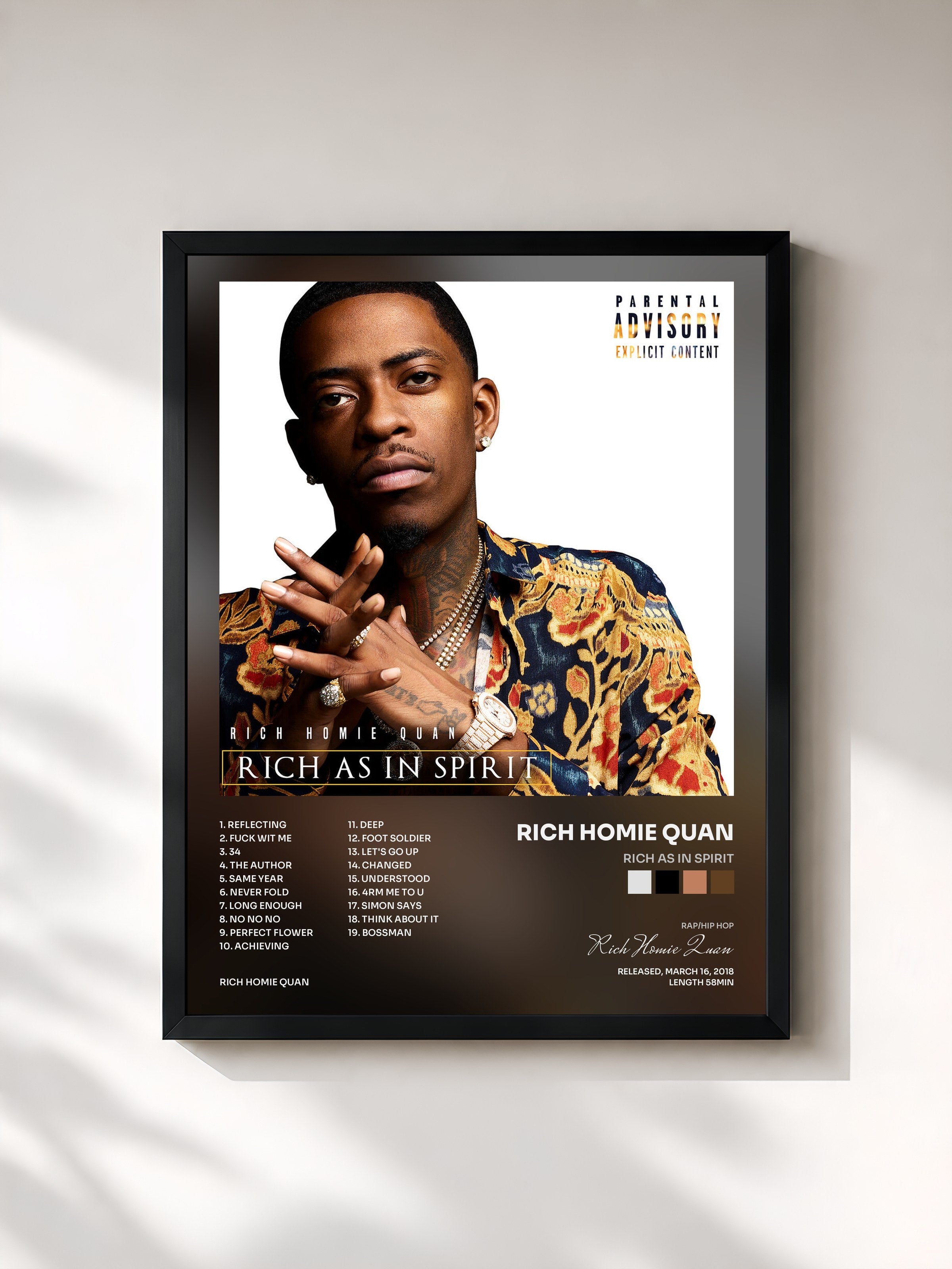 #noir Tableau de l'album Rich As In Spirit de Rich Homie Quan, cadre noir, imprimé et encadré en France