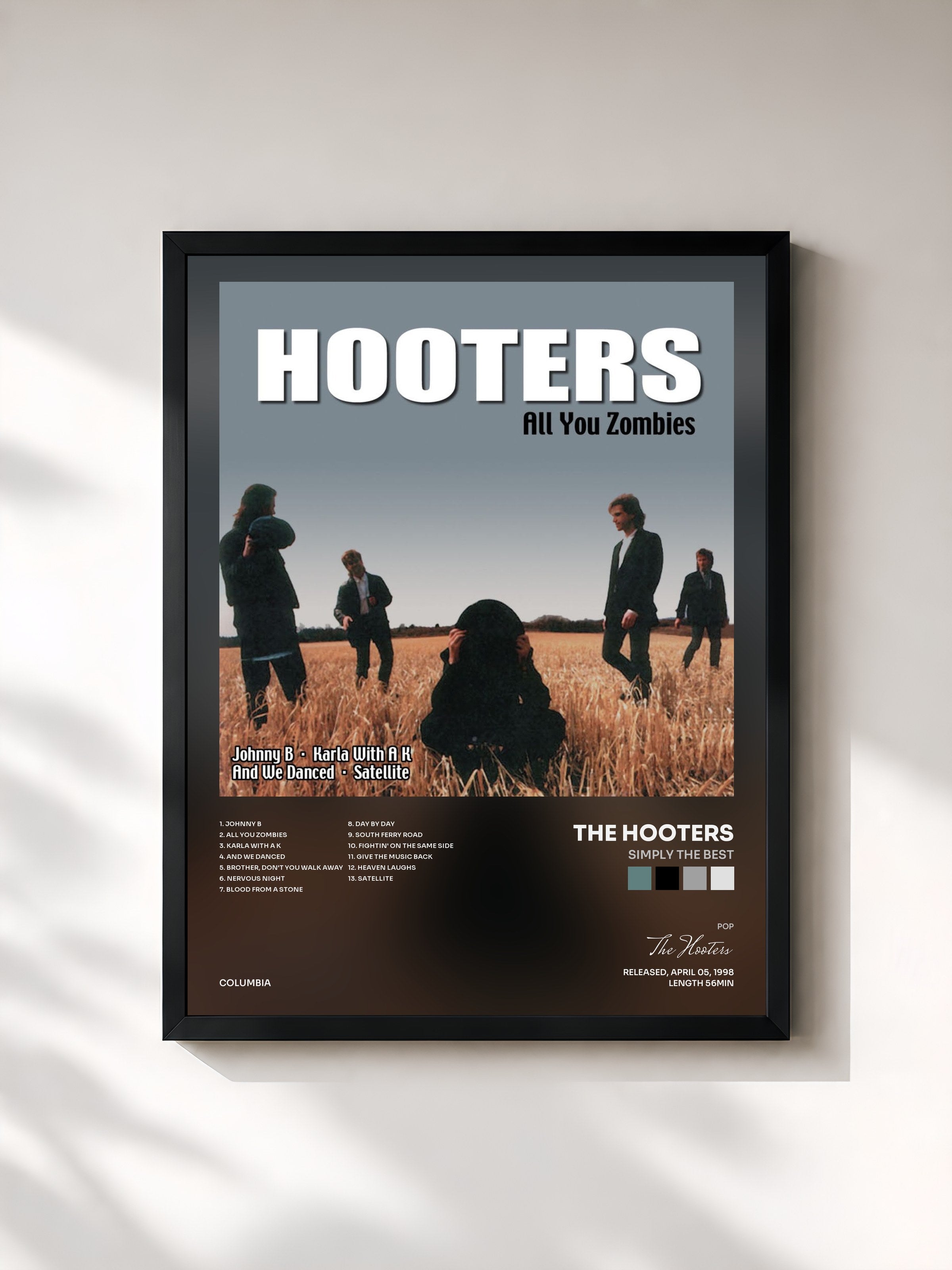 #noir Tableau de l'album Simply The Best de The Hooters, cadre noir, imprimé et encadré en France