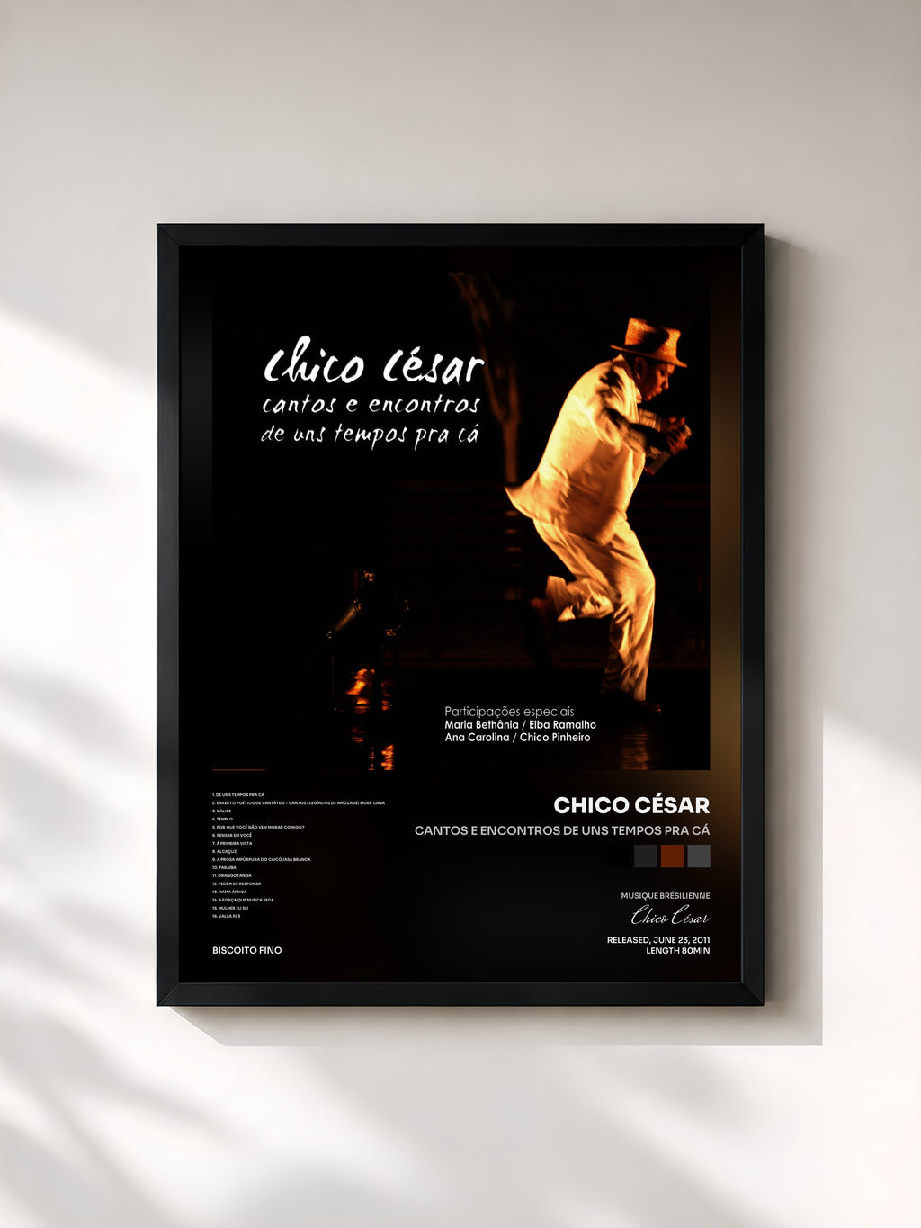 #noir Tableau de l'album Cantos e Encontros de uns tempos pra cá de Chico César, cadre noir, imprimé et encadré en France