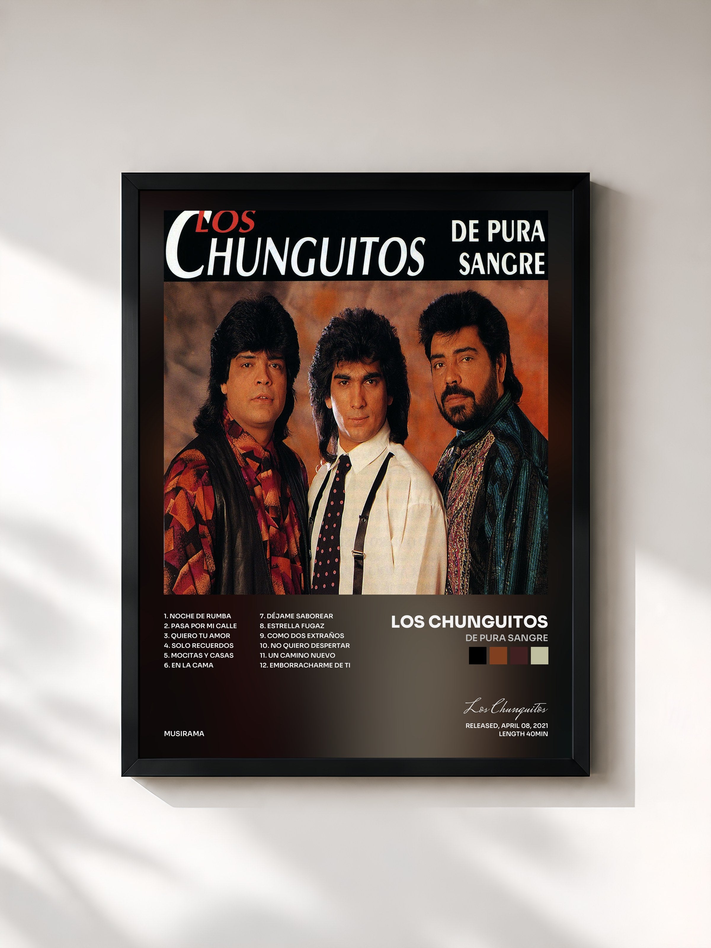 #noir Tableau de l'album De Pura Sangre de Los Chunguitos, cadre noir, imprimé et encadré en France