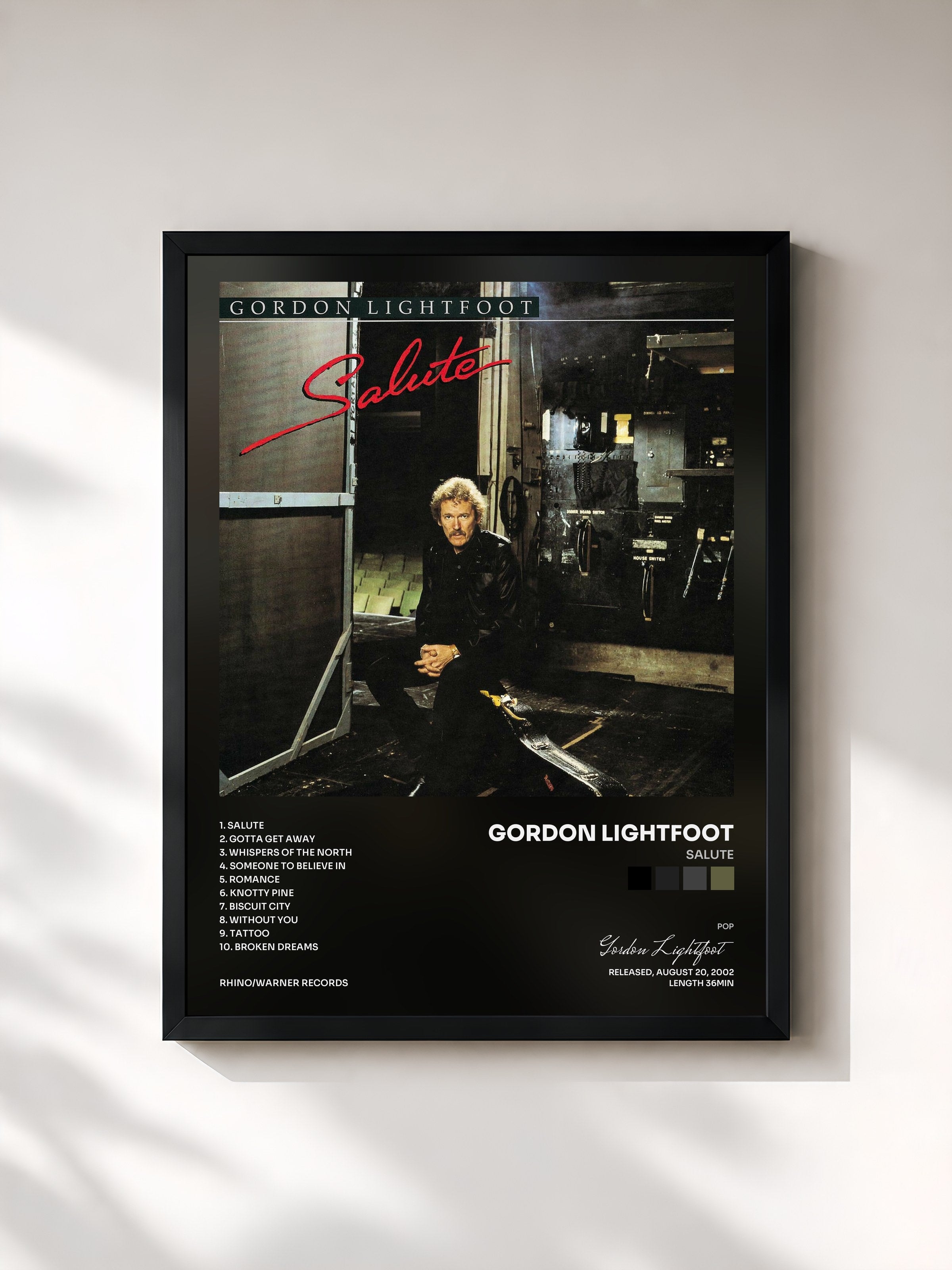 #noir Tableau de l'album Salute de Gordon Lightfoot, cadre noir, imprimé et encadré en France