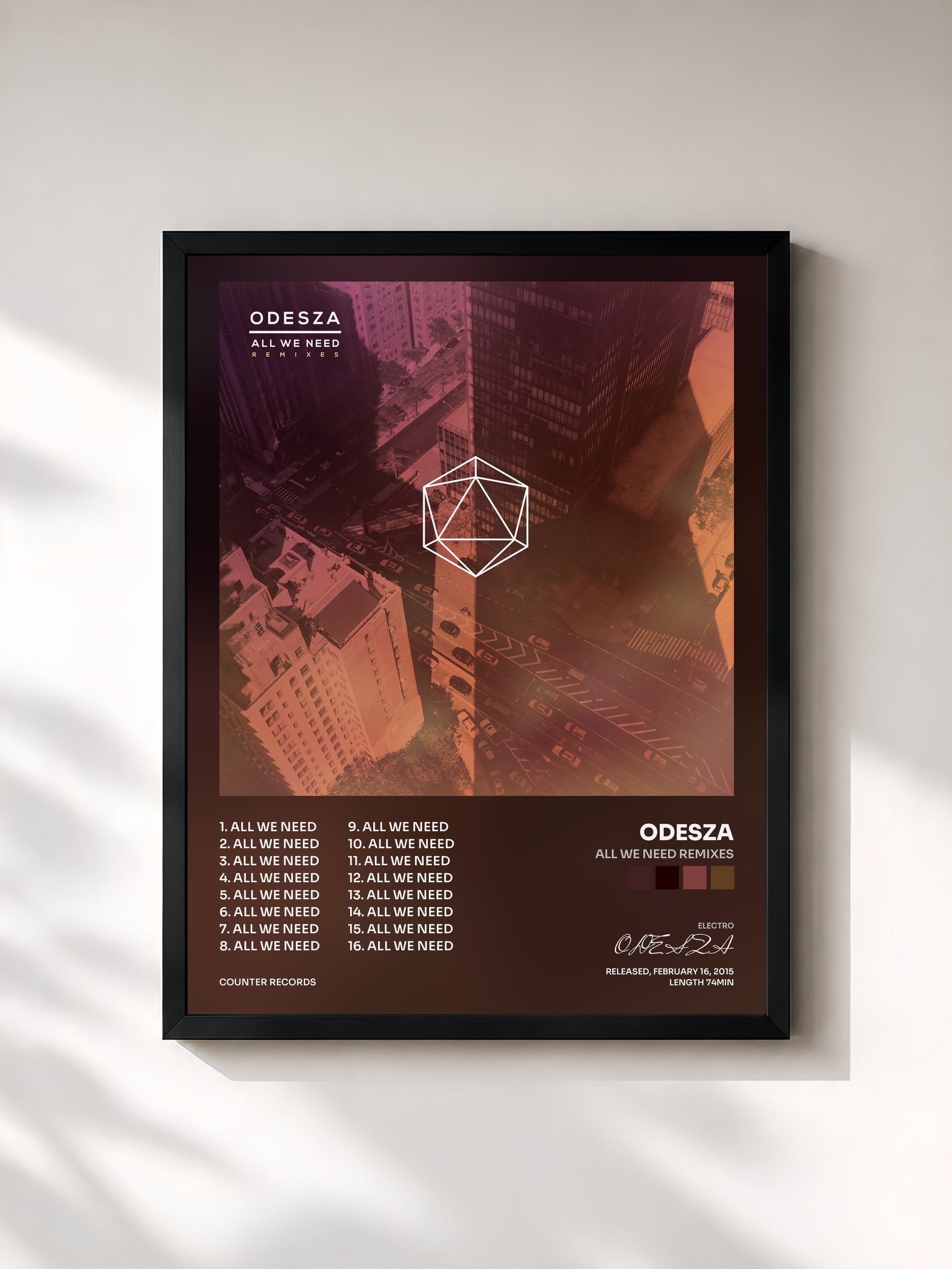 #noir Tableau de l'album All We Need Remixes de ODESZA, cadre noir, imprimé et encadré en France
