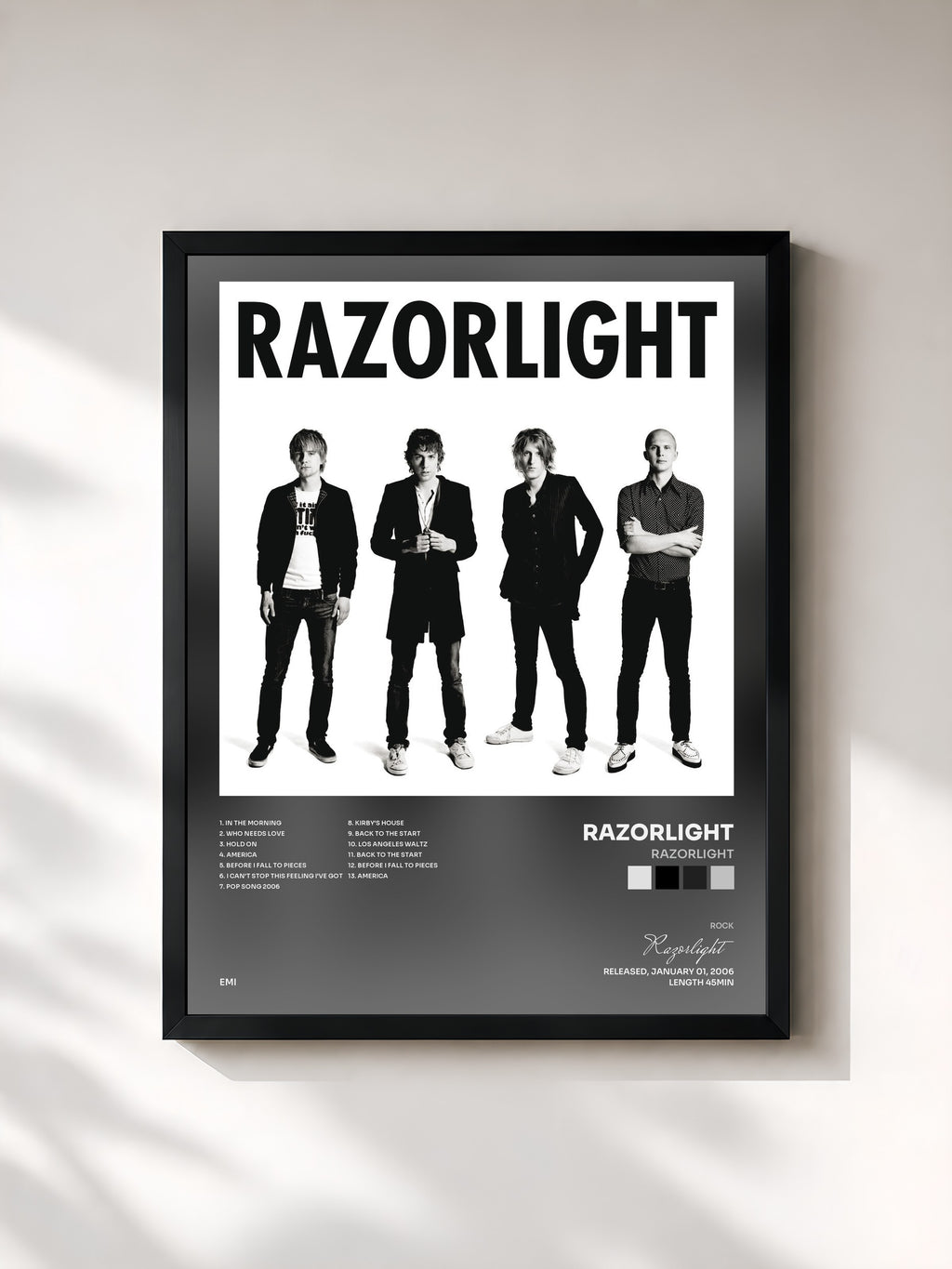 #noir Tableau de l'album Razorlight de Razorlight, cadre noir, imprimé et encadré en France