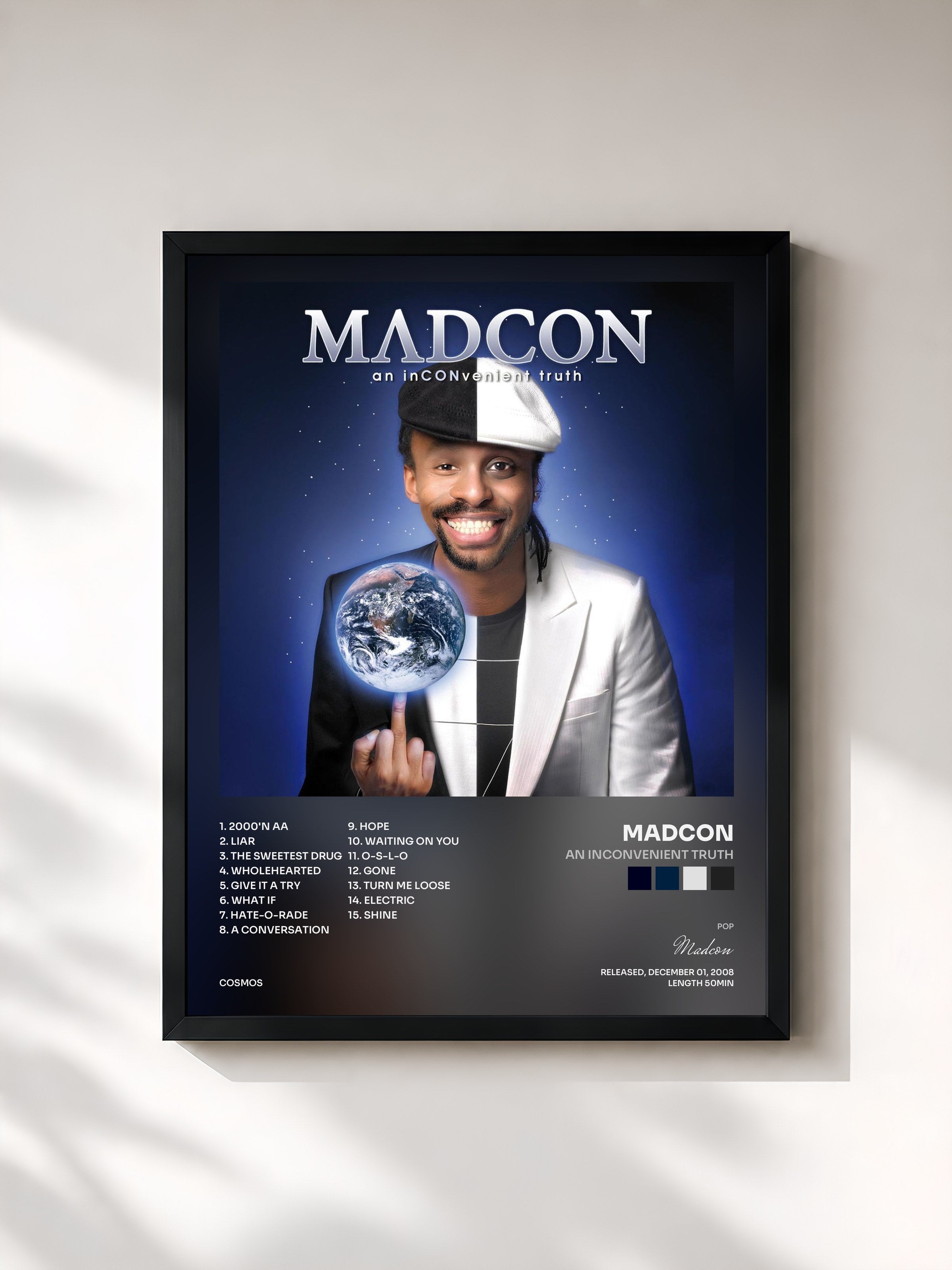 #noir Tableau de l'album An Inconvenient Truth de Madcon, cadre noir, imprimé et encadré en France