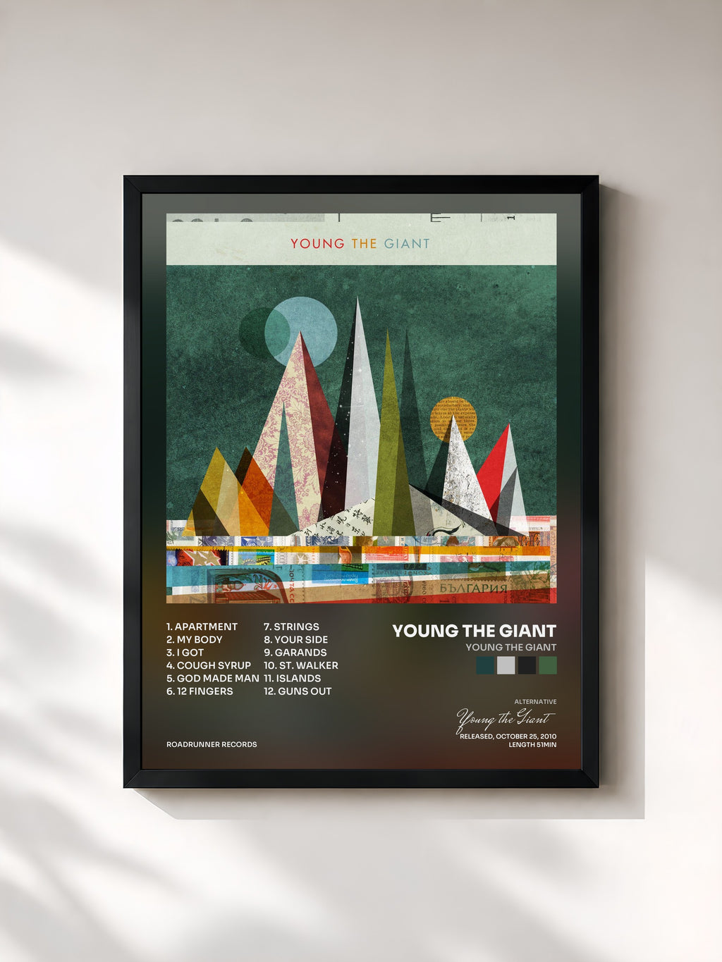 #noir Tableau de l'album Young The Giant de Young the Giant, cadre noir, imprimé et encadré en France