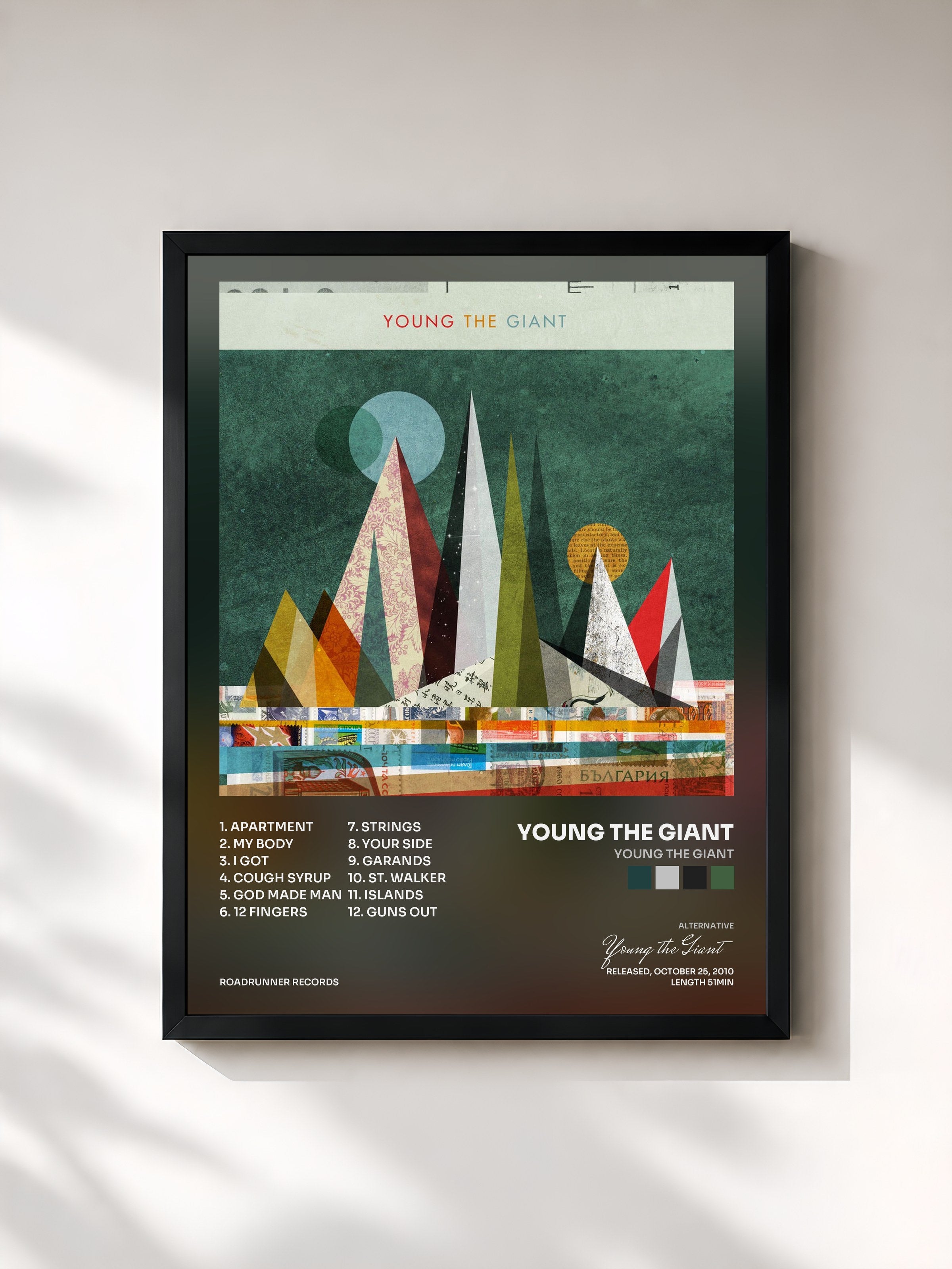 #noir Tableau de l'album Young The Giant de Young the Giant, cadre noir, imprimé et encadré en France