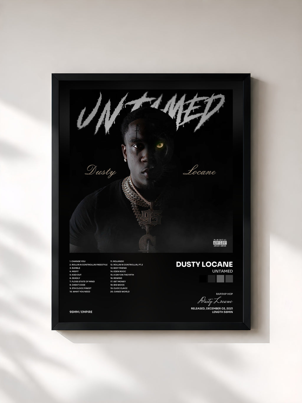 #noir Tableau de l'album UNTAMED de Dusty Locane, cadre noir, imprimé et encadré en France
