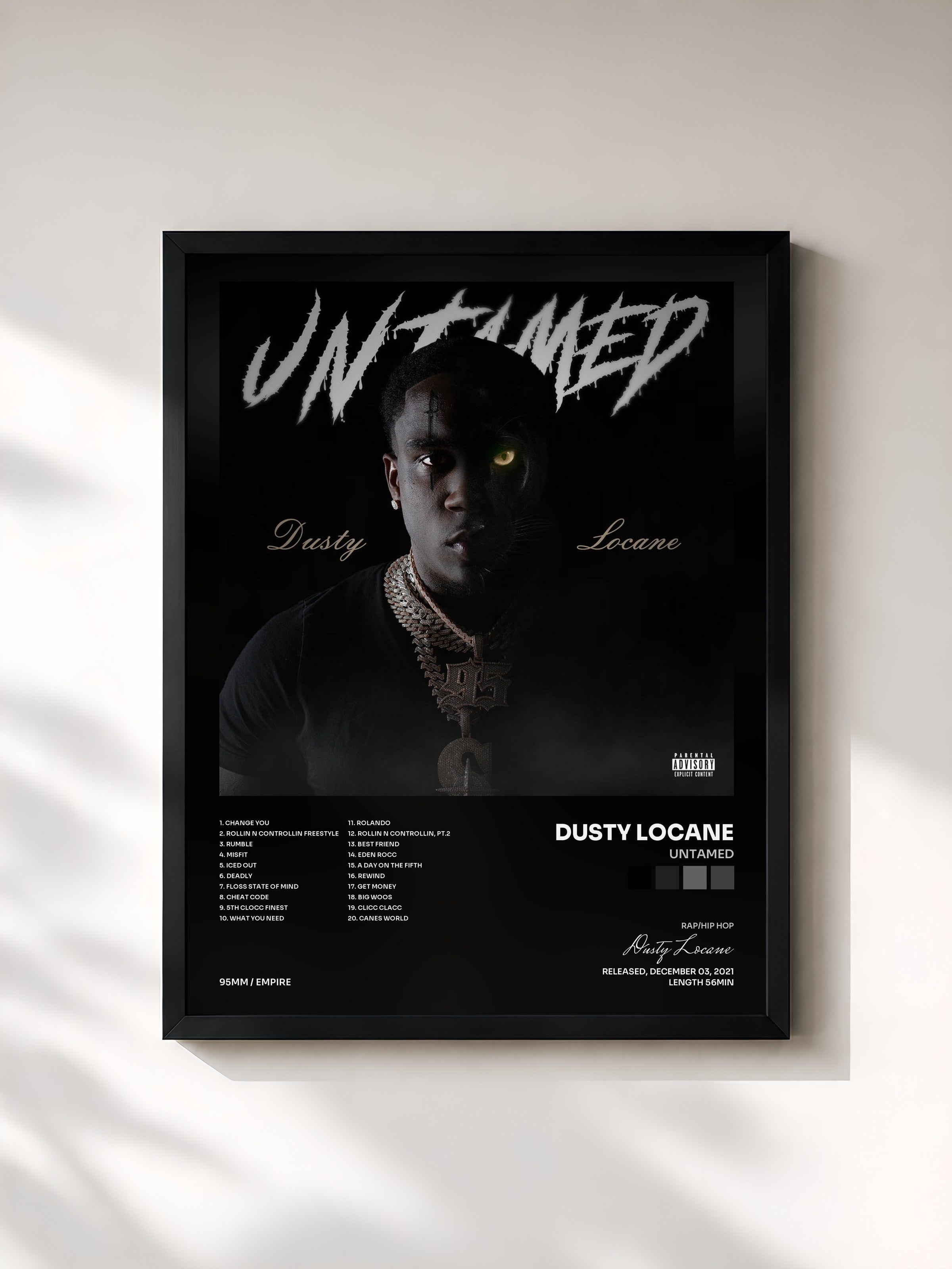 #noir Tableau de l'album UNTAMED de Dusty Locane, cadre noir, imprimé et encadré en France