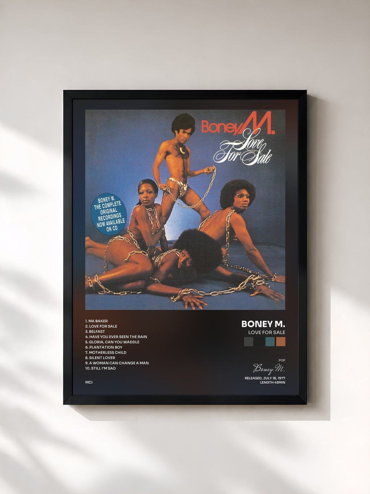 #noir Tableau de l'album Love For Sale de Boney M., cadre noir, imprimé et encadré en France
