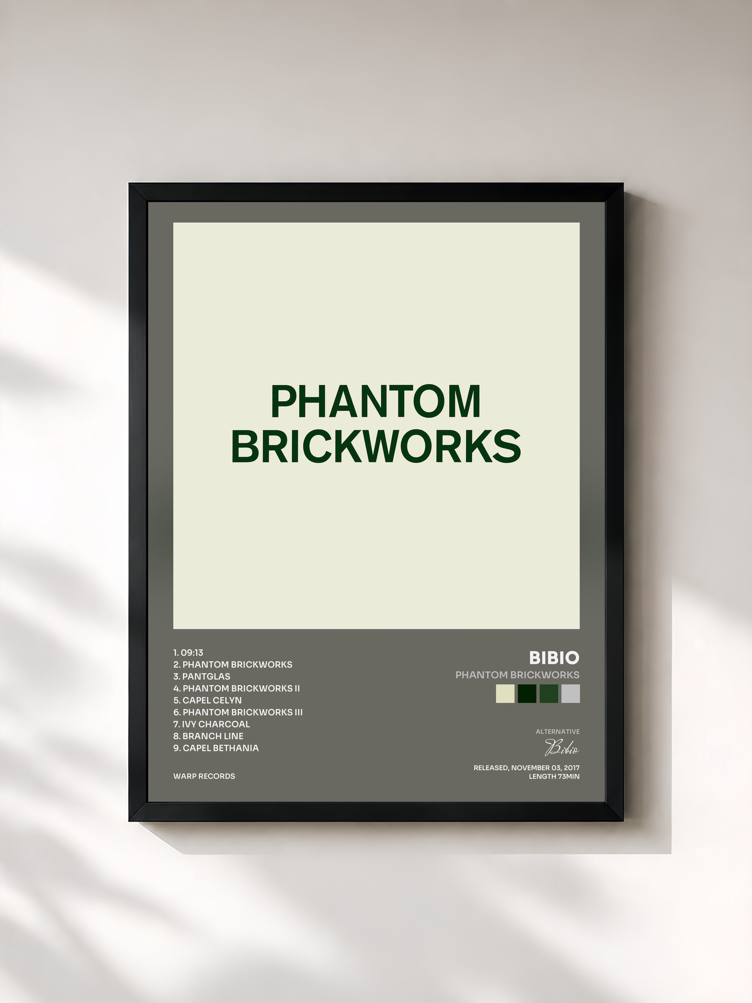 #noir Tableau de l'album PHANTOM BRICKWORKS de Bibio, cadre noir, imprimé et encadré en France