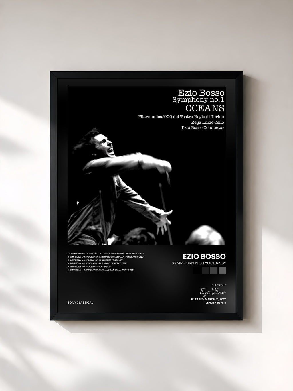 #noir Tableau de l'album Symphony No.1 "Oceans" de Ezio Bosso, cadre noir, imprimé et encadré en France