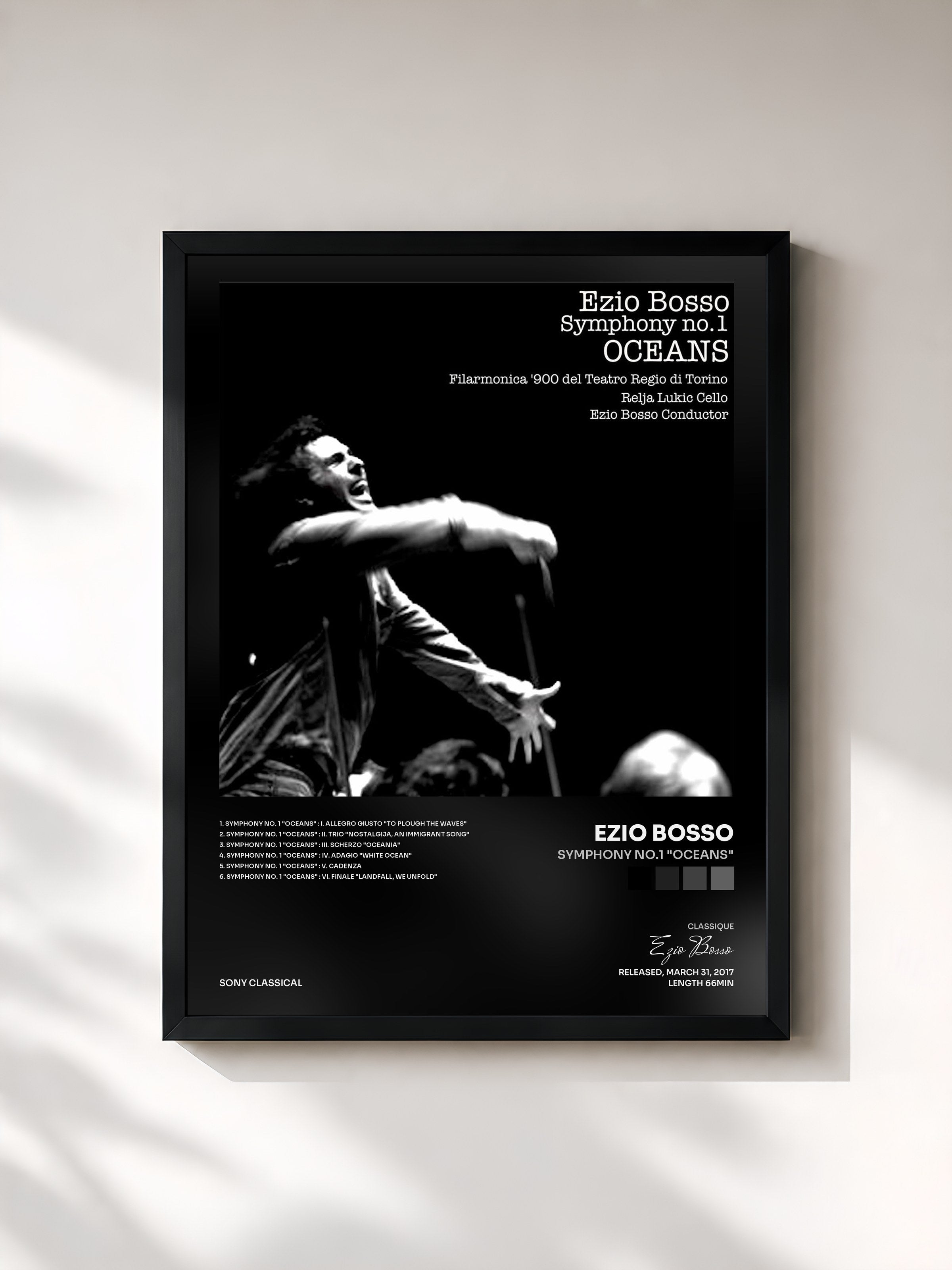#noir Tableau de l'album Symphony No.1 "Oceans" de Ezio Bosso, cadre noir, imprimé et encadré en France
