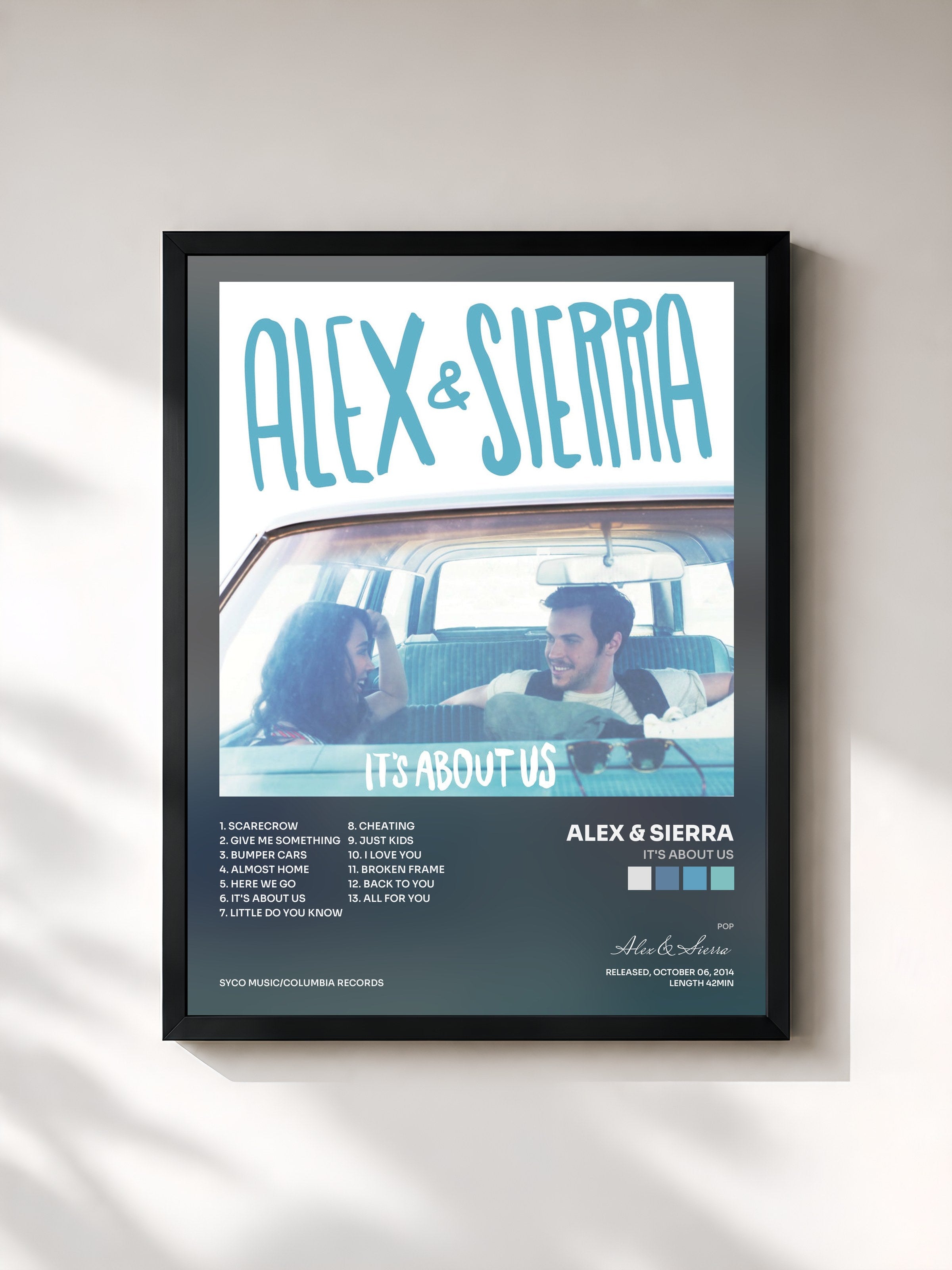 #noir Tableau de l'album It's About Us de Alex & Sierra, cadre noir, imprimé et encadré en France
