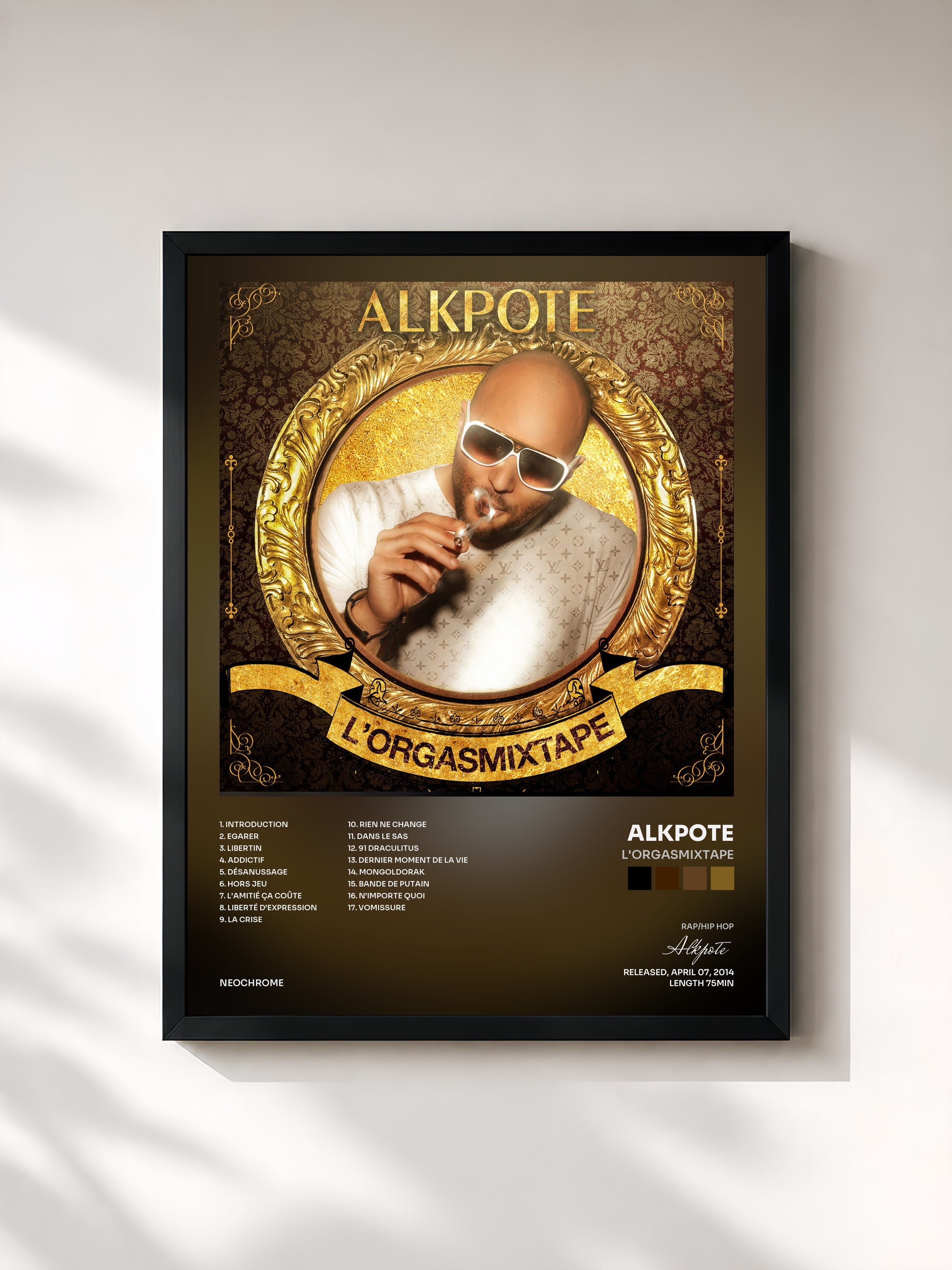 #noir Tableau de l'album L'Orgasmixtape de Alkpote, cadre noir, imprimé et encadré en France
