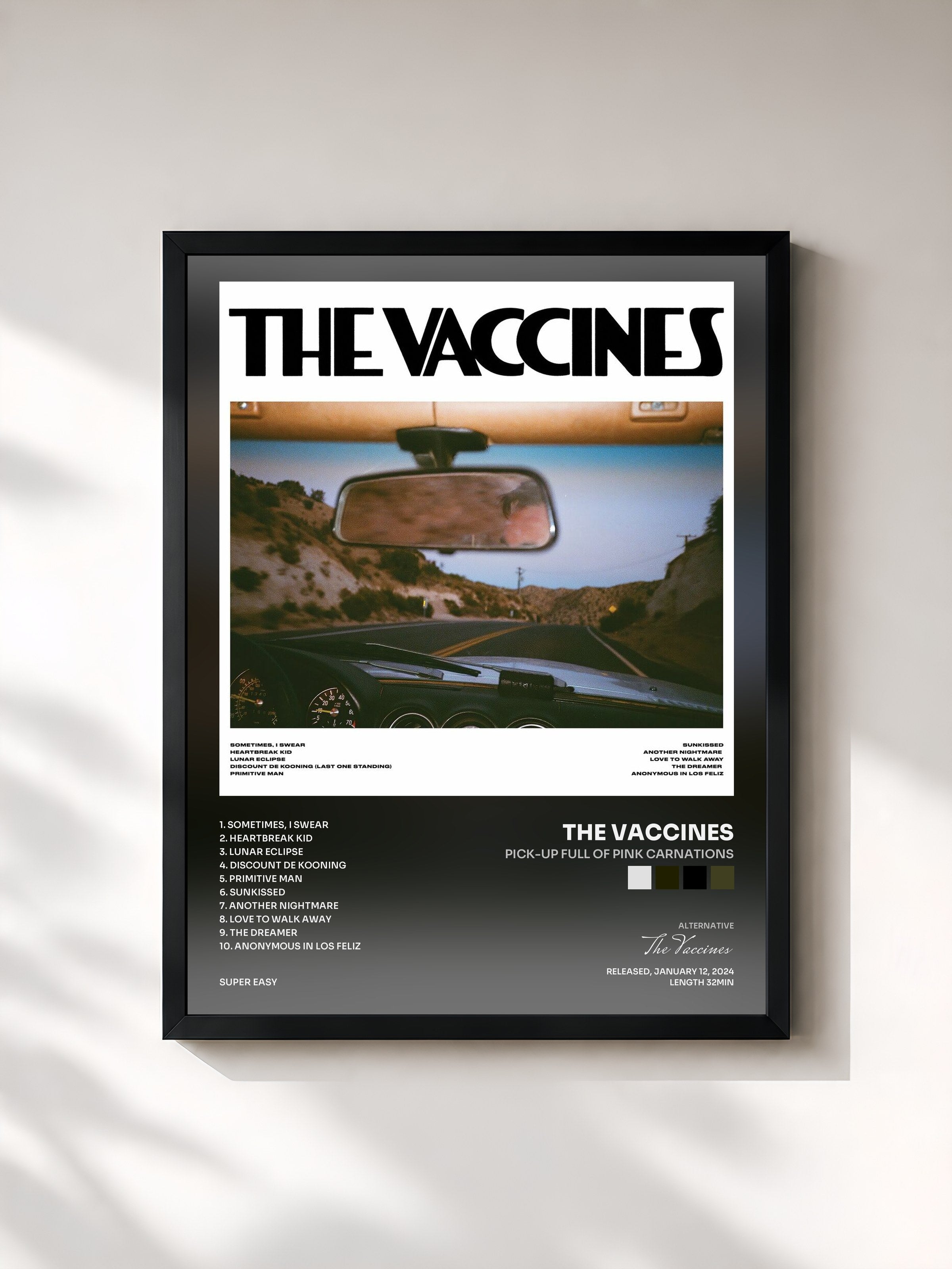 #noir Tableau de l'album Pick-Up Full Of Pink Carnations de The Vaccines, cadre noir, imprimé et encadré en France