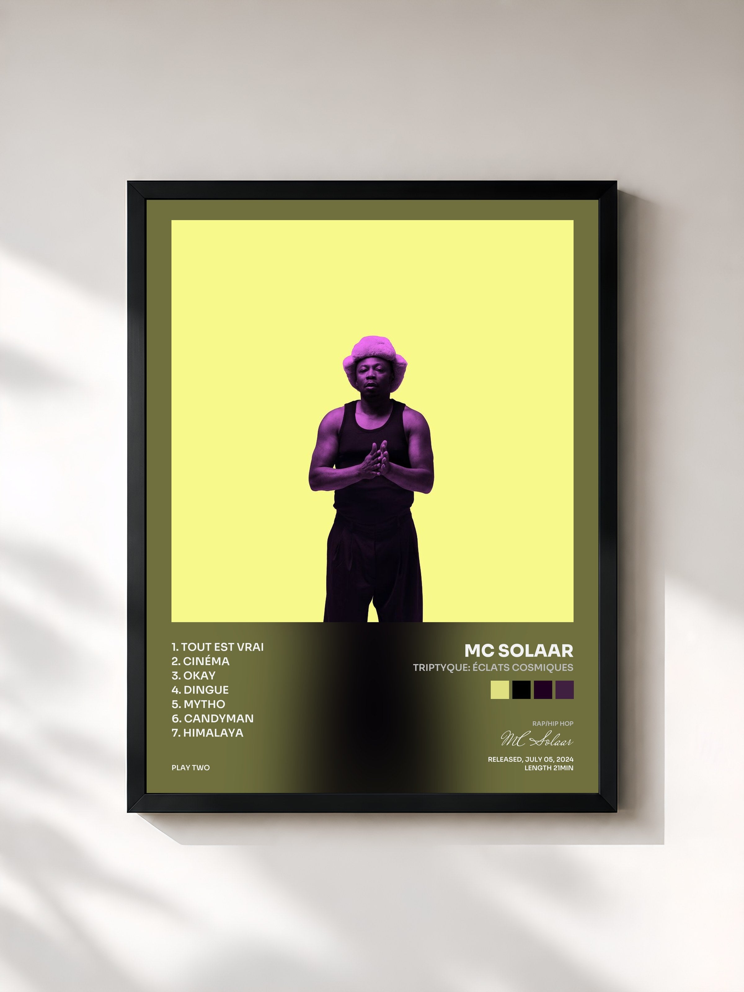 #noir Tableau de l'album Triptyque: Éclats cosmiques de MC Solaar, cadre noir, imprimé et encadré en France